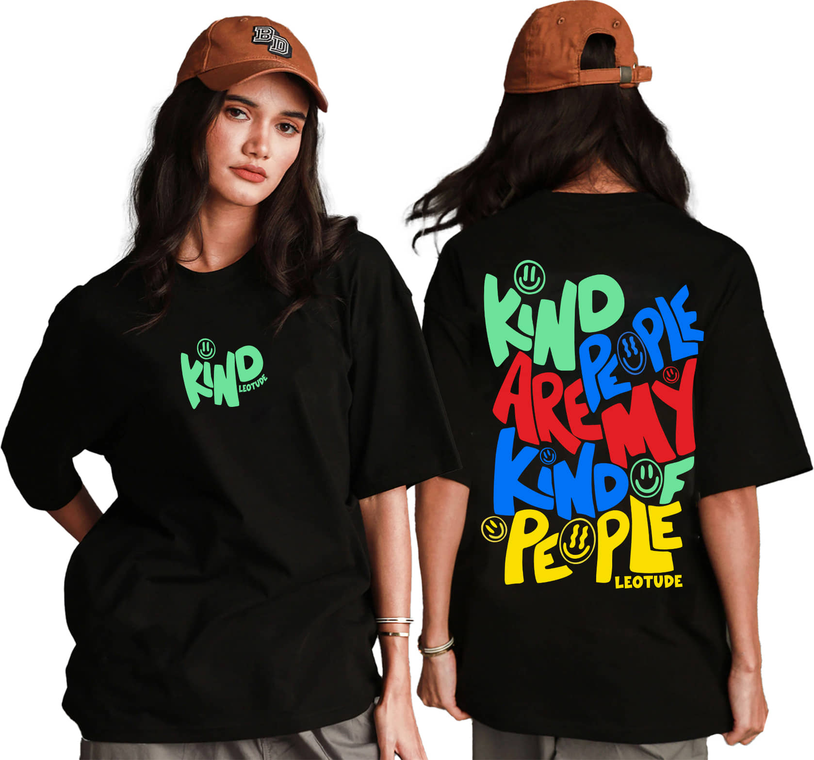 Leotude Women Cotton Blend Printed Oversized Fit Round Neck T-Shirt ( Black )