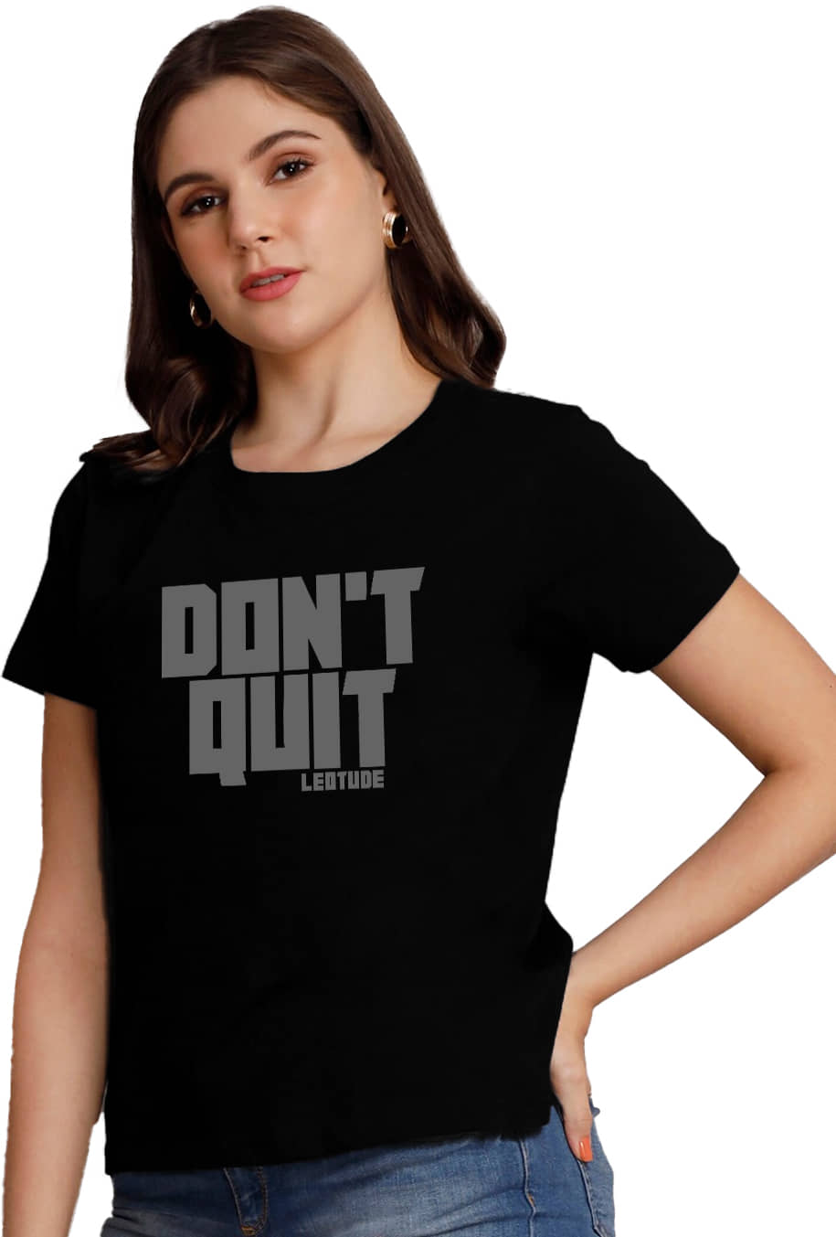 Leotude Women Polyester Printed Oversized Fit Round Neck T-Shirt ( Black )