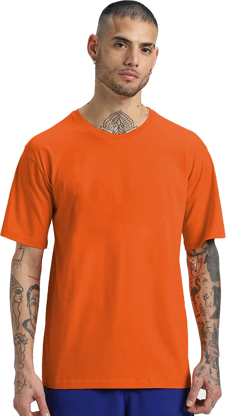 Leotude Pack of 1 Cotton Blend Oversized Fit Men's T-Shirt ( Orange )     			Leotude Pack of 1 Cotton Blend Oversized Fit Men's T-Shirt ( Orange )