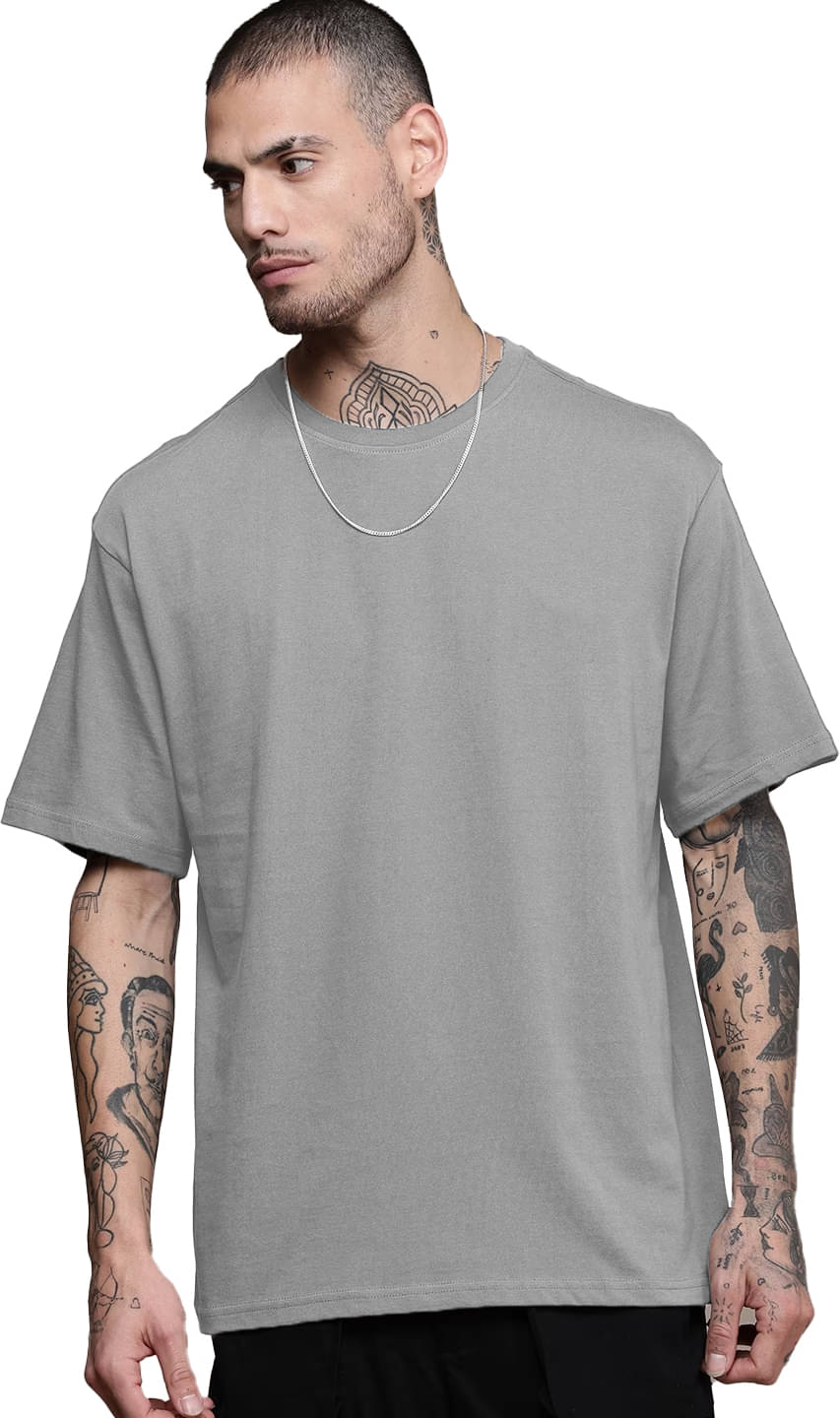 Leotude Pack of 1 Cotton Blend Oversized Fit Men's T-Shirt ( Grey ) Leotude Pack of 1 Cotton Blend Oversized Fit Men's T-Shirt ( Grey )