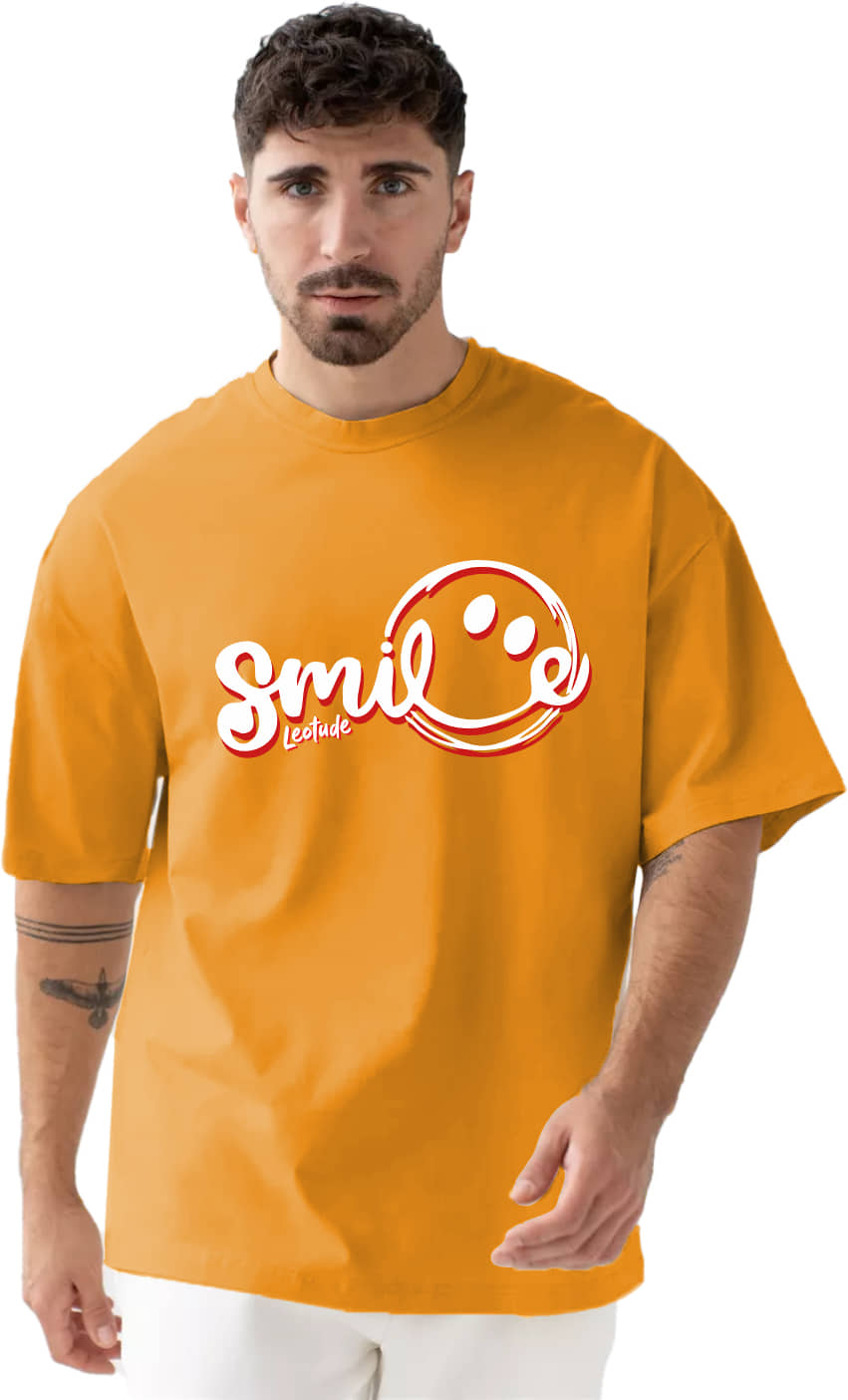 Leotude Men Cotton Blend Oversized Fit Printed T-Shirt ( Yellow )