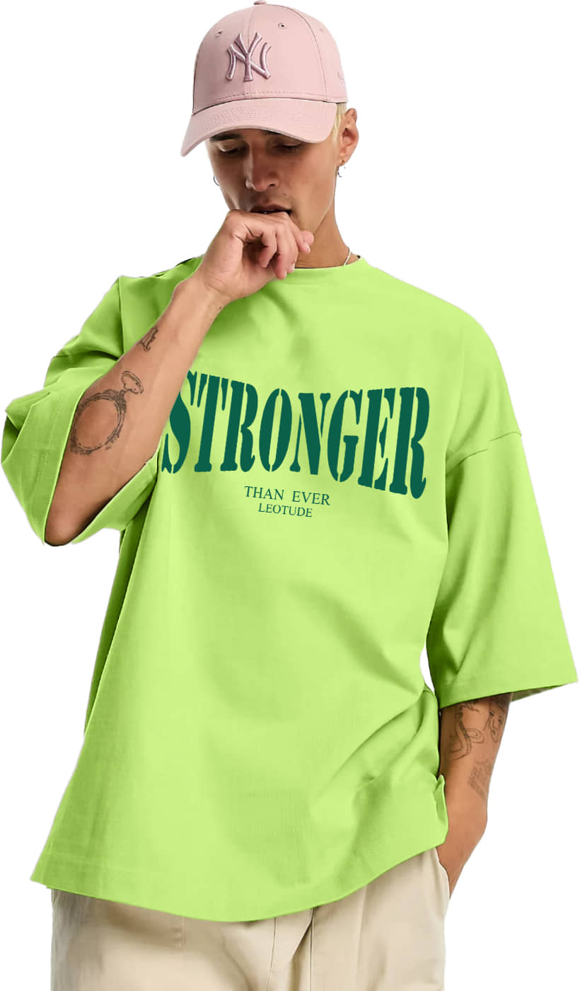 Leotude Men Cotton Blend Oversized Fit Printed T-Shirt ( Green )