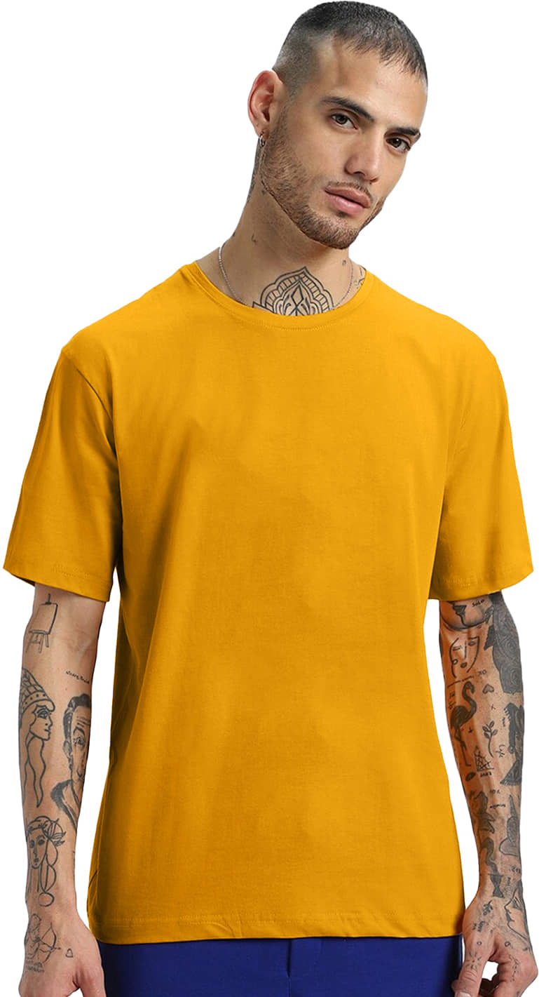Leotude Pack of 1 Cotton Blend Oversized Fit Men's T-Shirt ( Yellow )