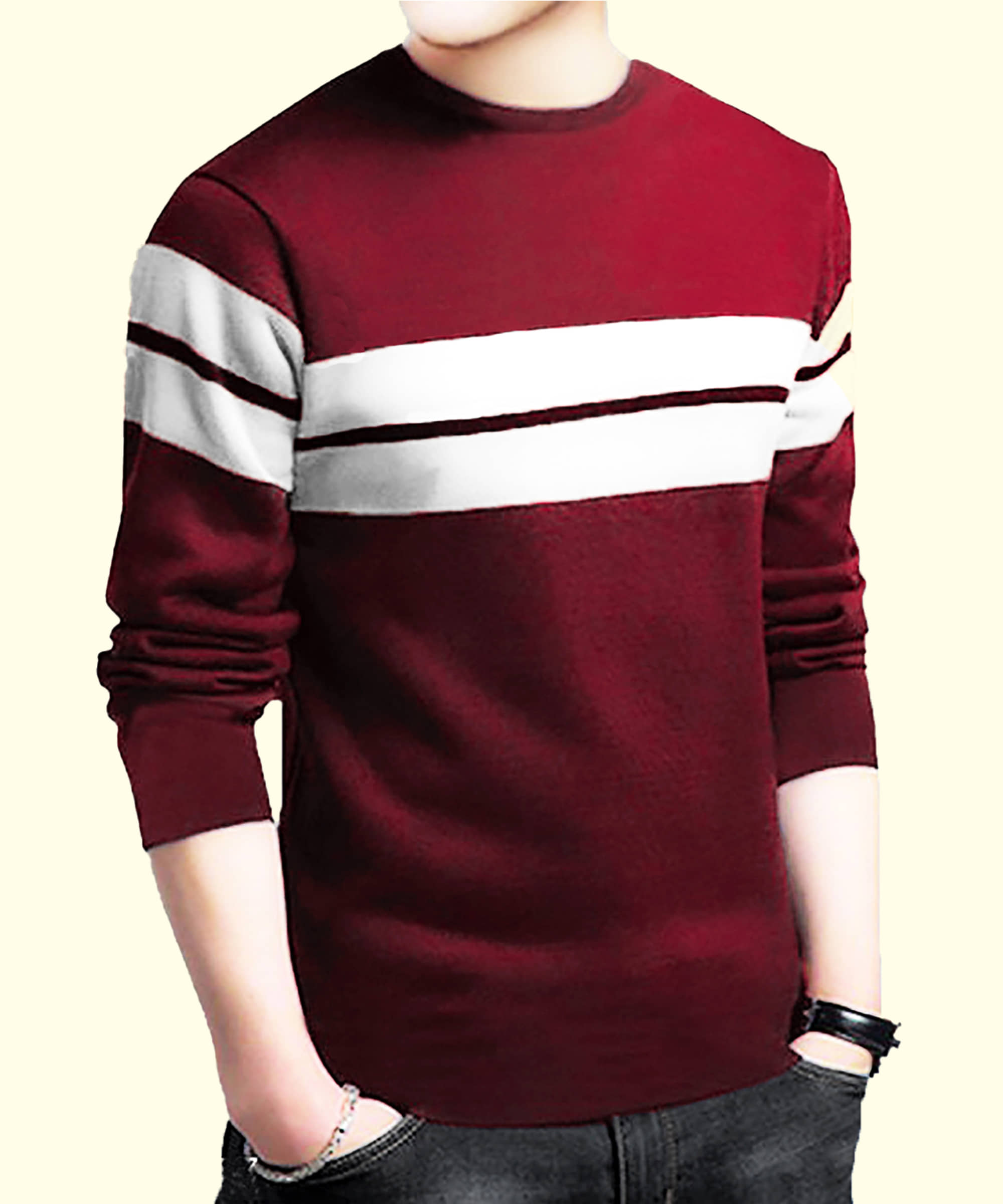 Leotude Men Cotton Blend Regular Fit Striped T-Shirt ( Maroon )