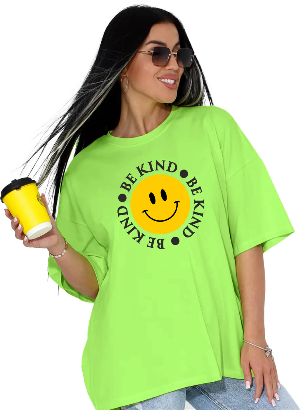 Leotude Women Cotton Blend Printed Oversized Fit Round Neck T-Shirt ( Green )