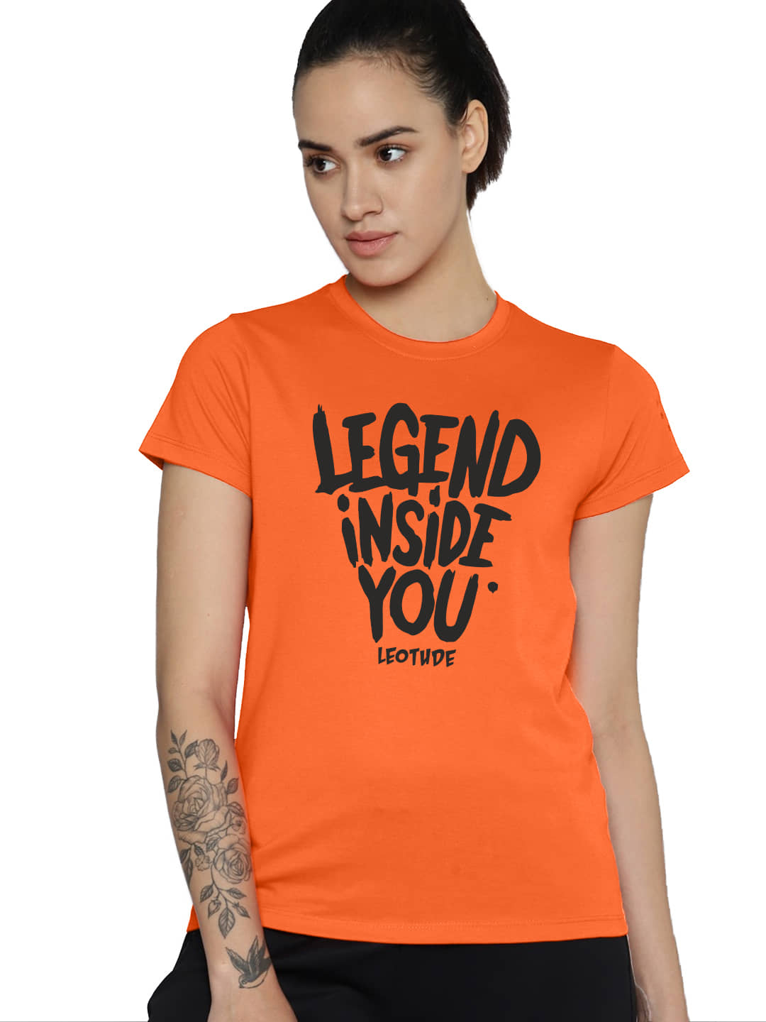 Leotude Women Polyester Printed Oversized Fit Round Neck T-Shirt ( Orange )