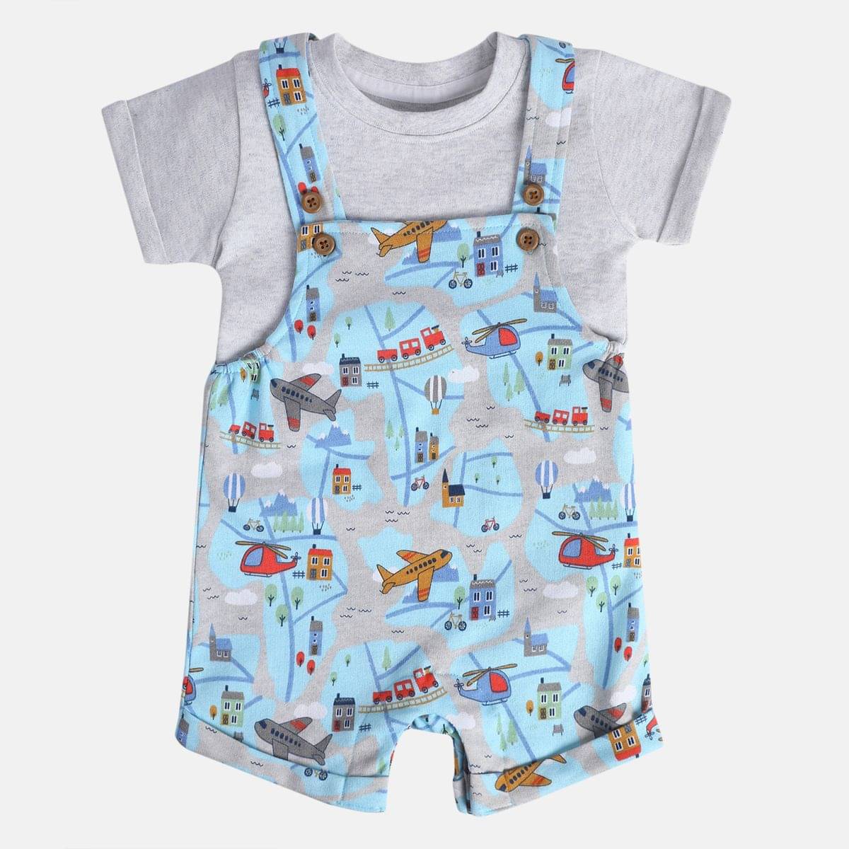    			MINI KLUB Pack of 2 Baby Boys Cotton Dungaree Sets ( Blue )