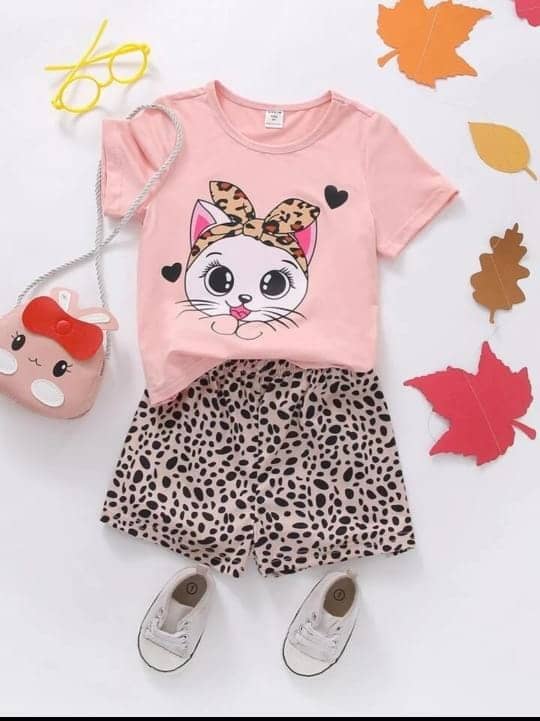 MUSNAH GARMENTS Pack of 1 Baby Girls Cotton T-Shirt & Shorts ( PeachPuff )