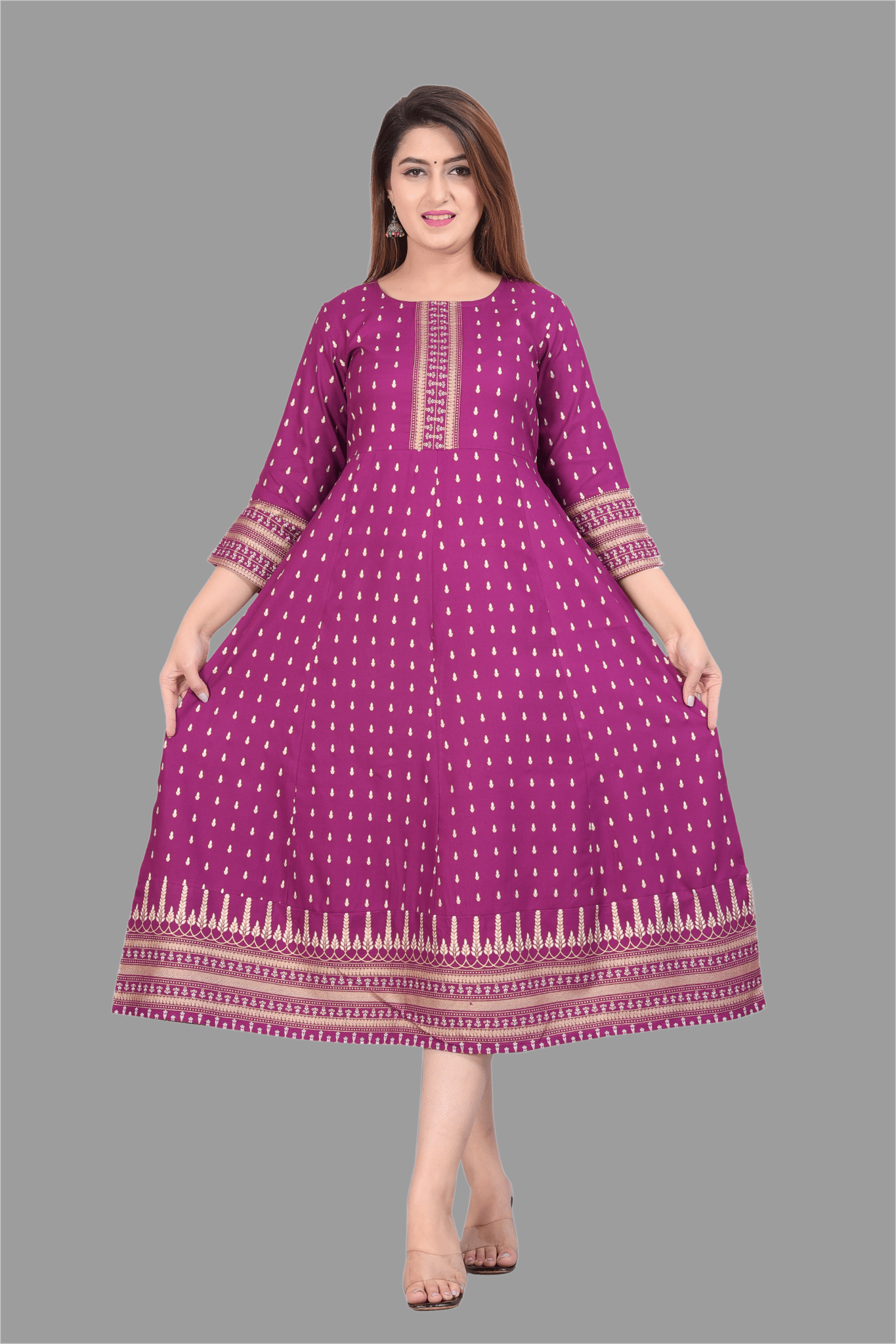 NUPITAL Rayon Printed Anarkali Women's Kurti - Purple ( Pack of 1 ) - Kurtis, Tunics | Buy online on ZillyBuy