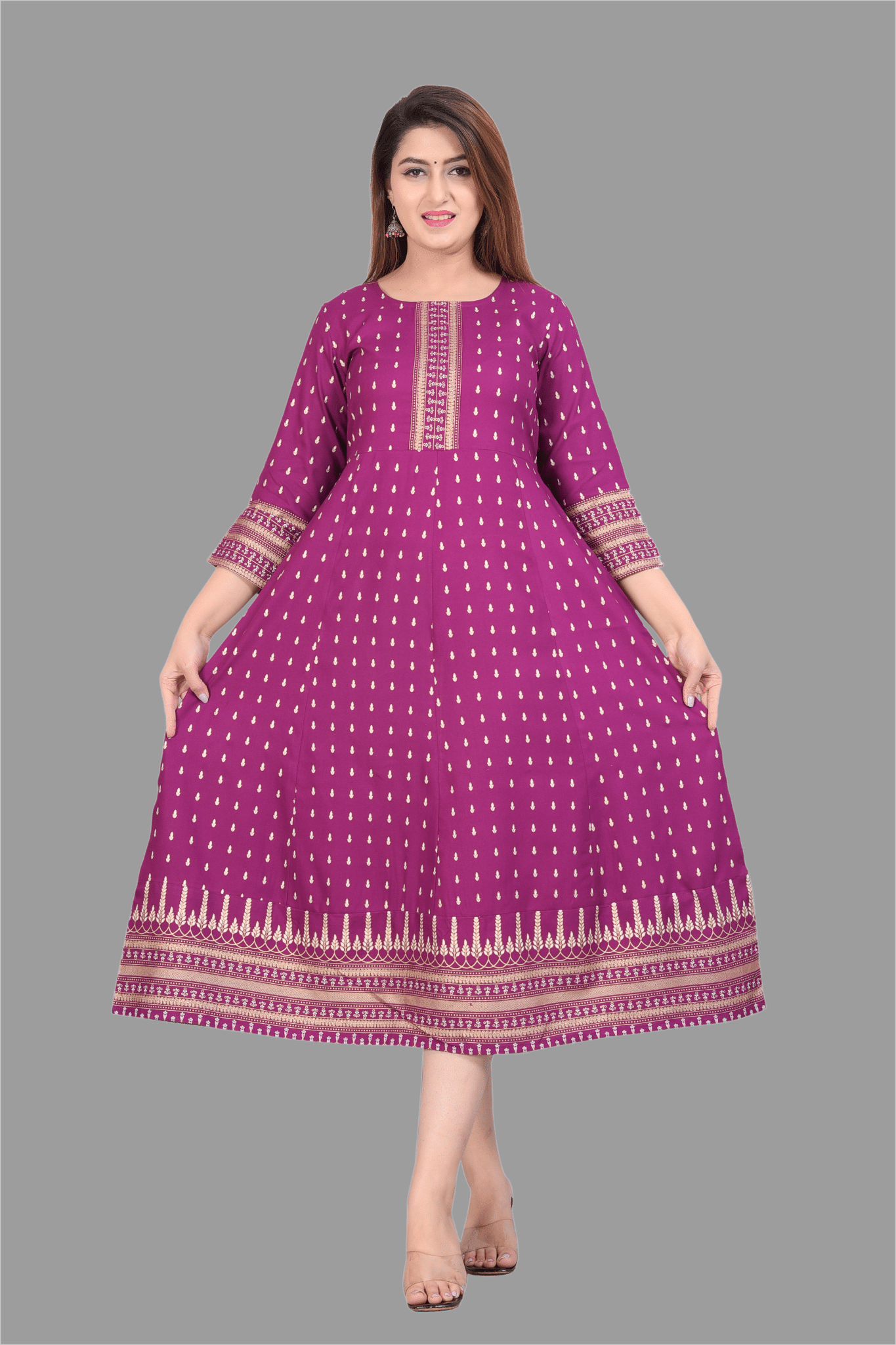 NUPITAL Rayon Printed Anarkali Women's Kurti - Purple ( Pack of 1 ) NUPITAL Rayon Printed Anarkali Women's Kurti - Purple ( Pack of 1 )