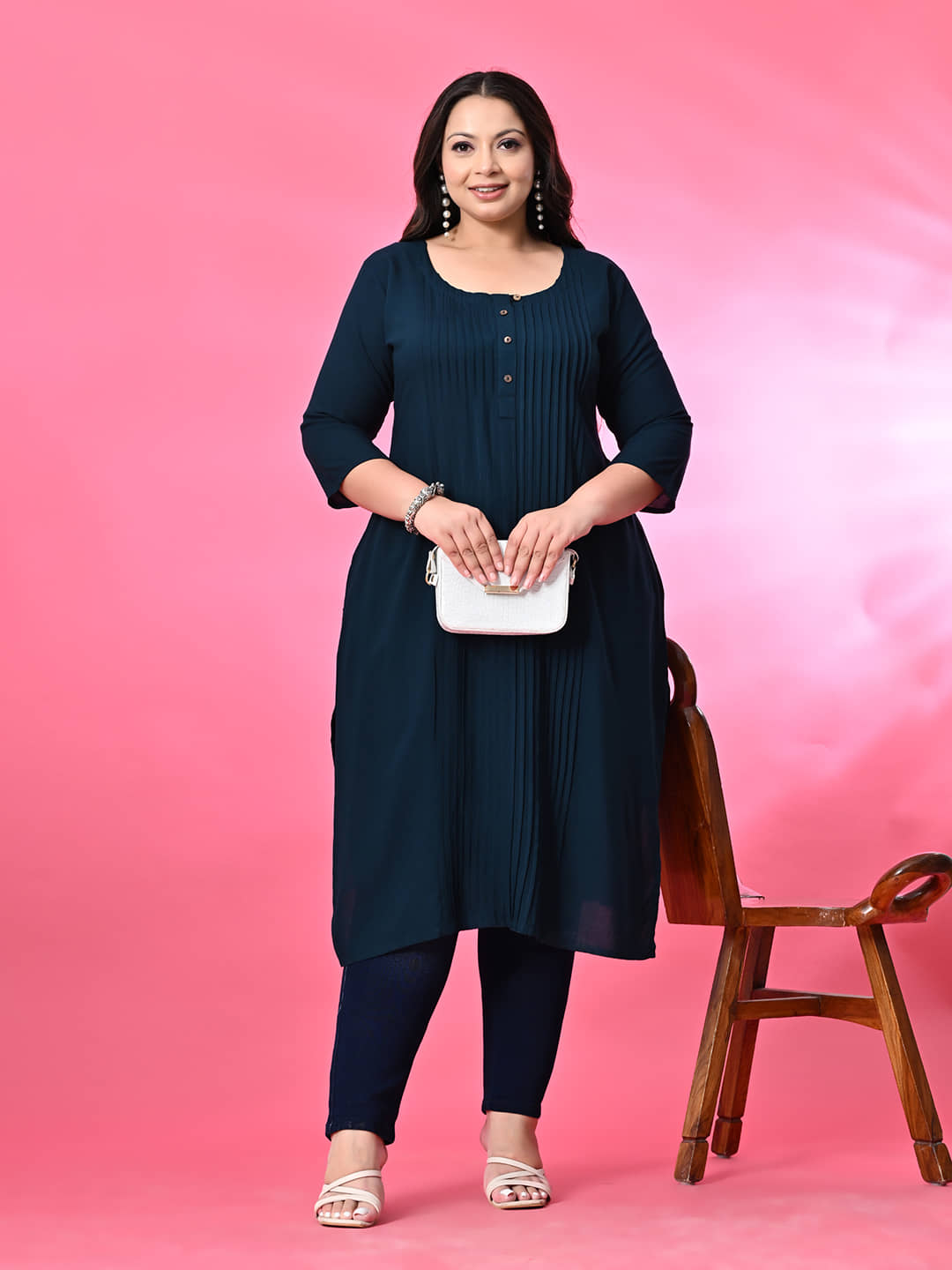 PrettyPlus by Desinoor.com Rayon Solid Straight Women's Kurti - Teal ( Pack of 1 ) - Kurtis, Tunics | Buy online on ZillyBuy