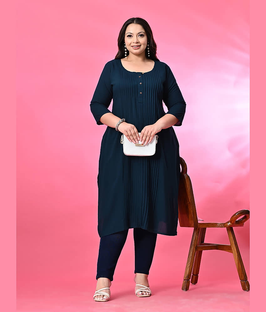 PrettyPlus by Desinoor.com Rayon Solid Straight Women's Kurti - Teal ( Pack of 1 ) - Kurtis, Tunics | Buy online on ZillyBuy
