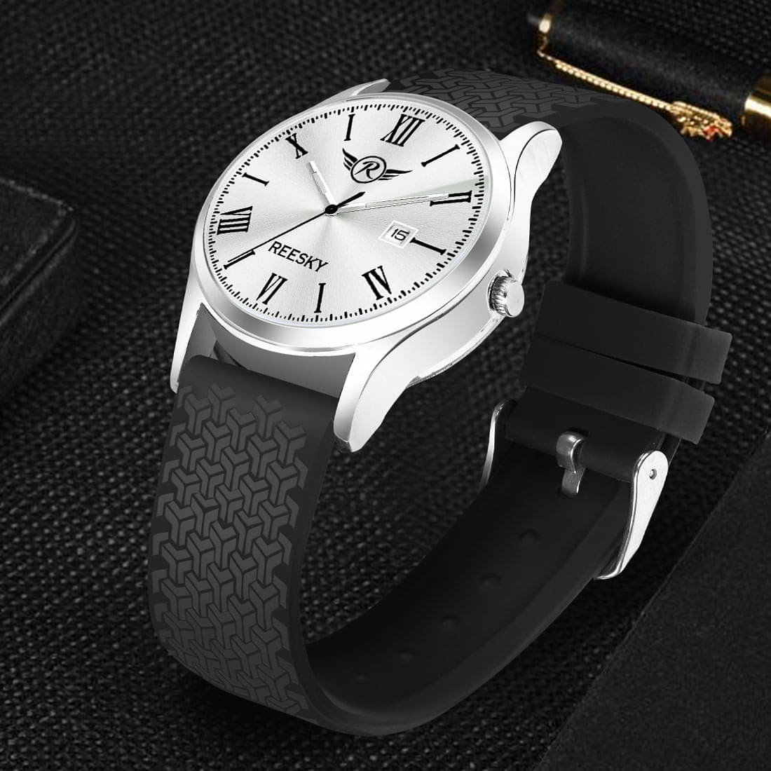     			REESKY Black Silicon Analog Men's Watch