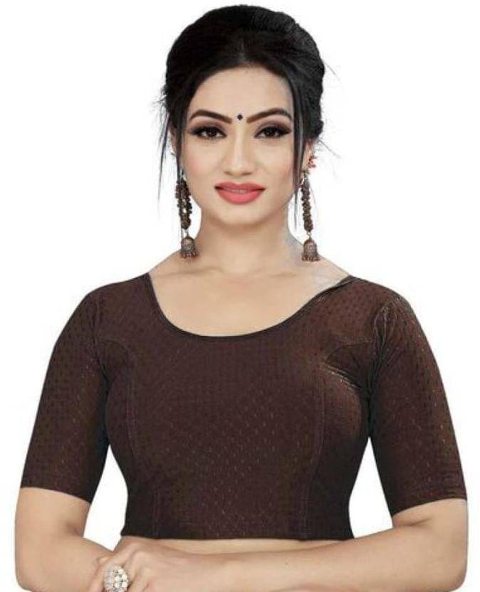 THE PRIVATE LABLE Brown Readymade without Pad Lycra Women's Blouse ( Pack of 1 )     			THE PRIVATE LABLE Brown Readymade without Pad Lycra Women's Blouse ( Pack of 1 )