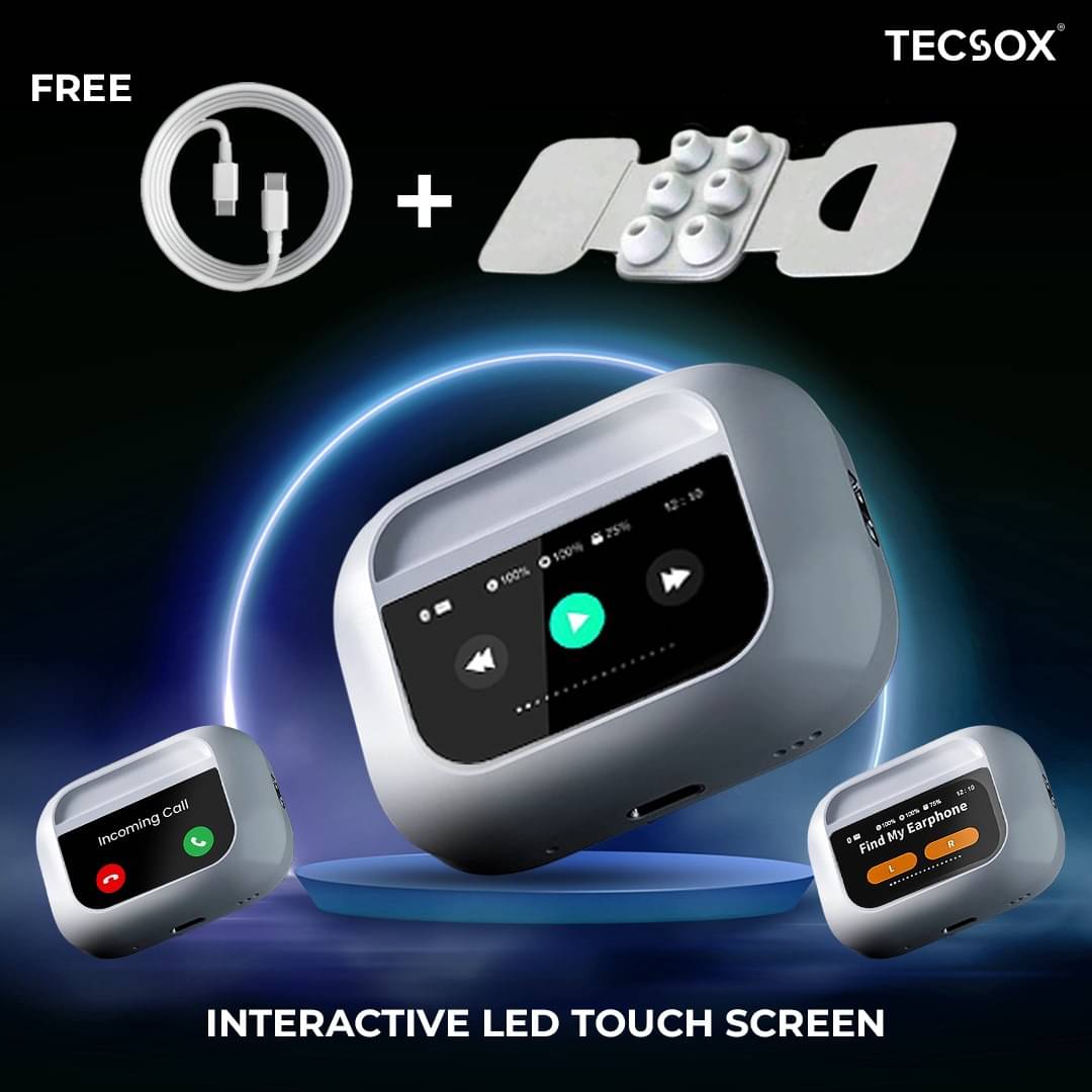     			TecSox ALPHA Bluetooth Earbuds with Smartwatch on Display