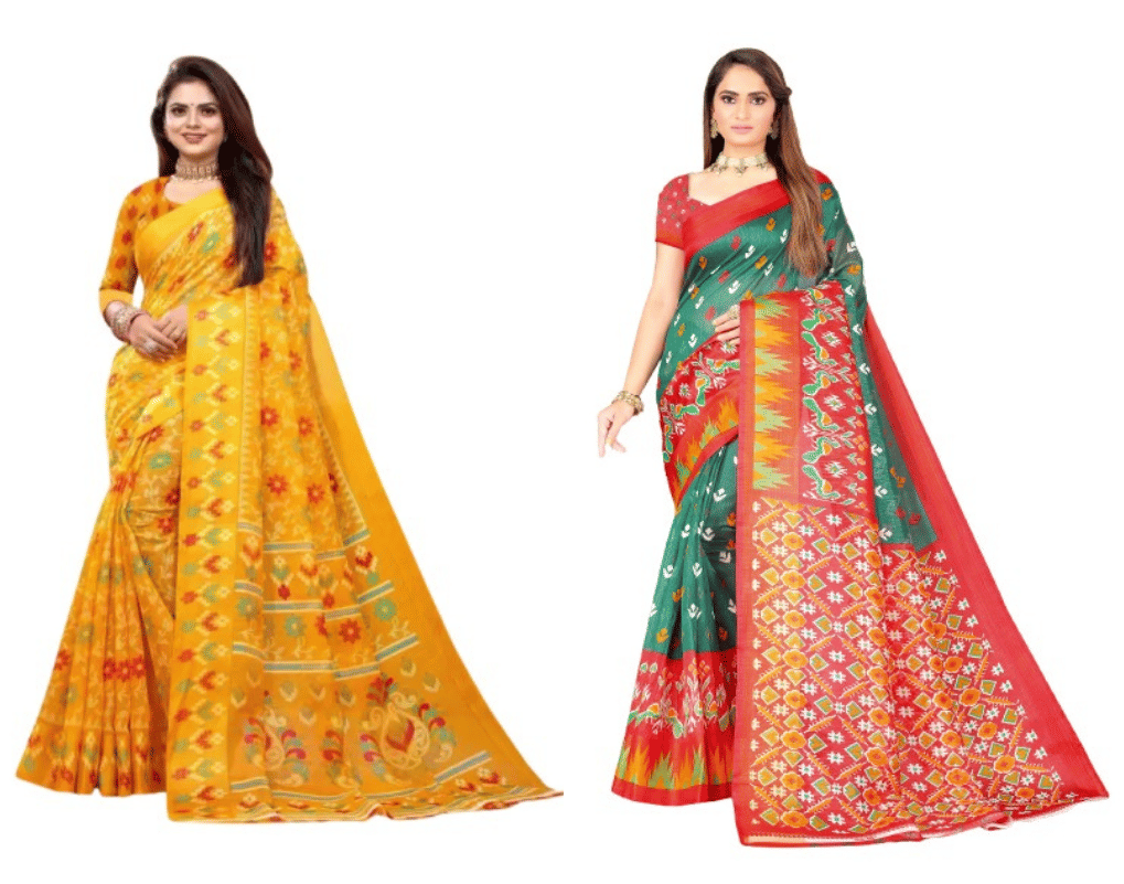     			Vkaran Art Silk Printed Saree With Unstitched Blouse Piece ( Yellow )