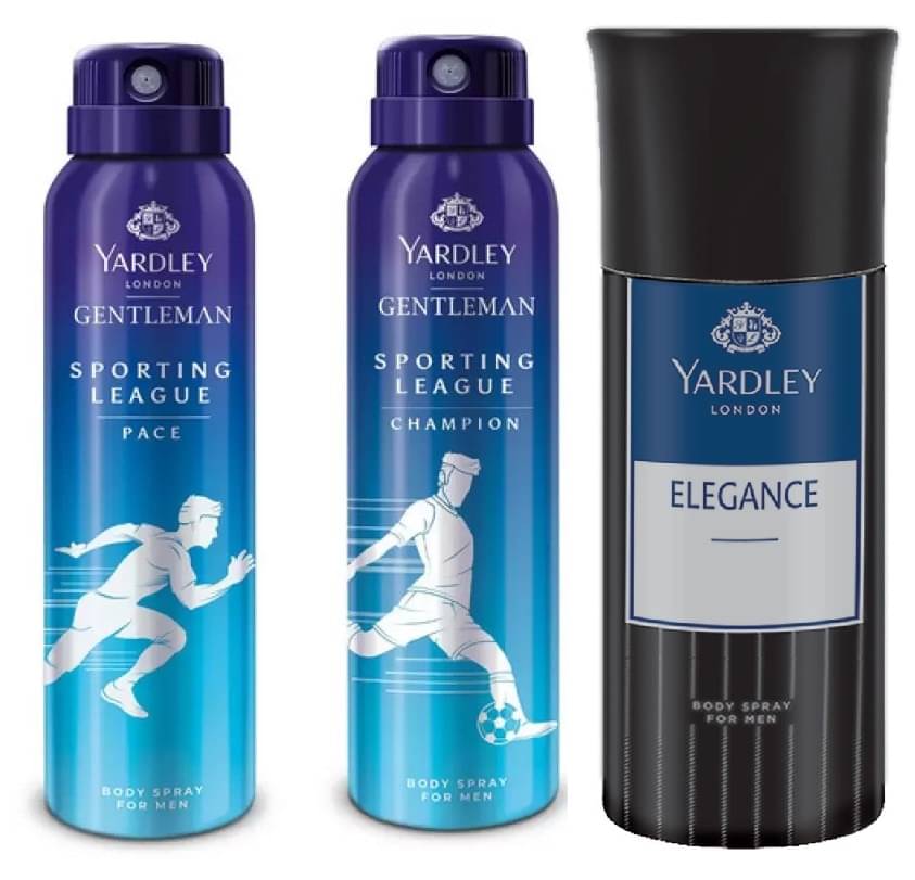 Yardley London PACE ,CHAMPION,ELEGANCE DEODORANT Body Spray for Men,Women,Unisex 450 ml ( Pack of 3 ) Yardley London PACE ,CHAMPION,ELEGANCE DEODORANT Body Spray for Men,Women,Unisex 450 ml ( Pack of 3 )