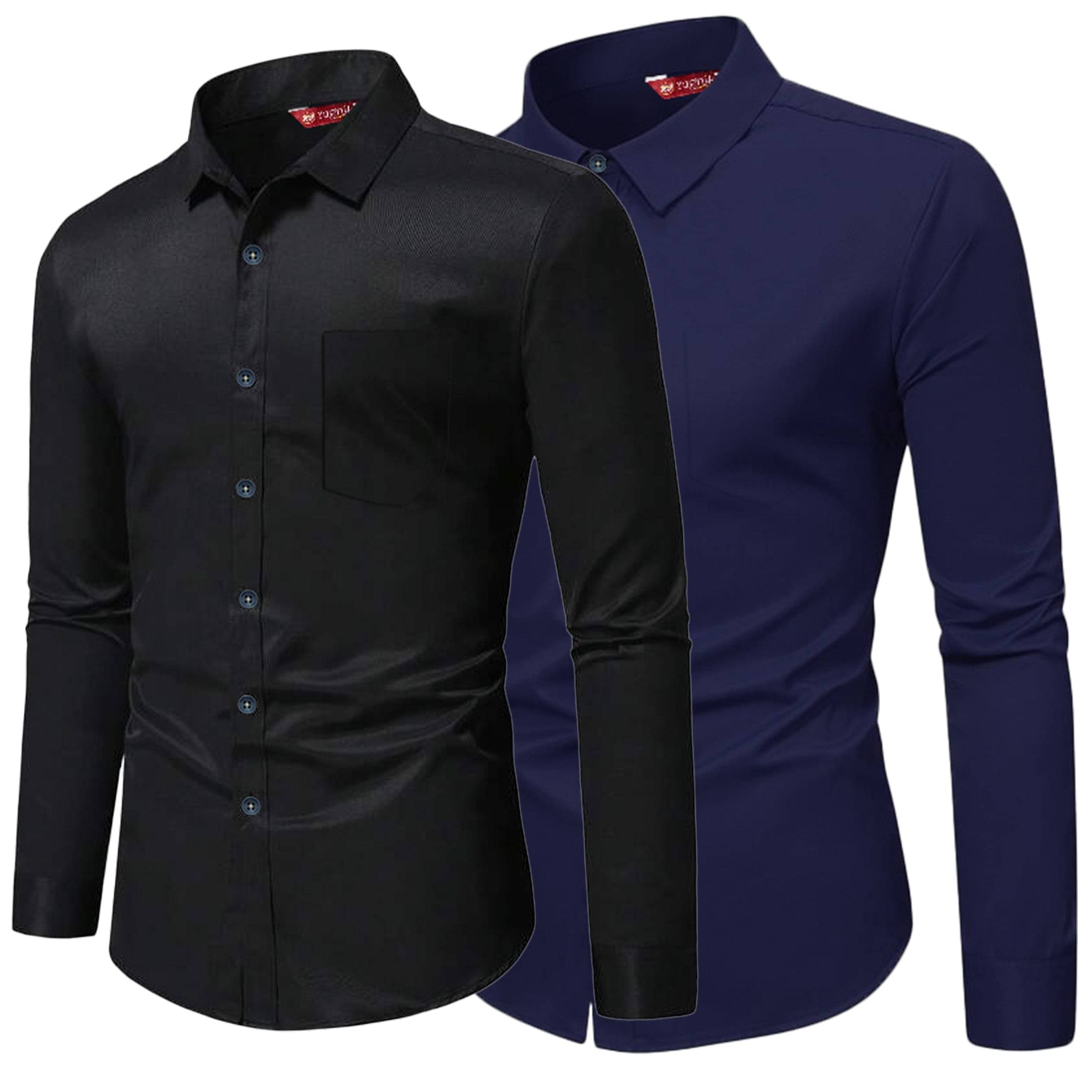Yugnik Cotton Blend Slim Fit Full Sleeves Men's Formal Shirt - Navy Blue ( Pack of 2 ) Yugnik Cotton Blend Slim Fit Full Sleeves Men's Formal Shirt - Navy Blue ( Pack of 2 )