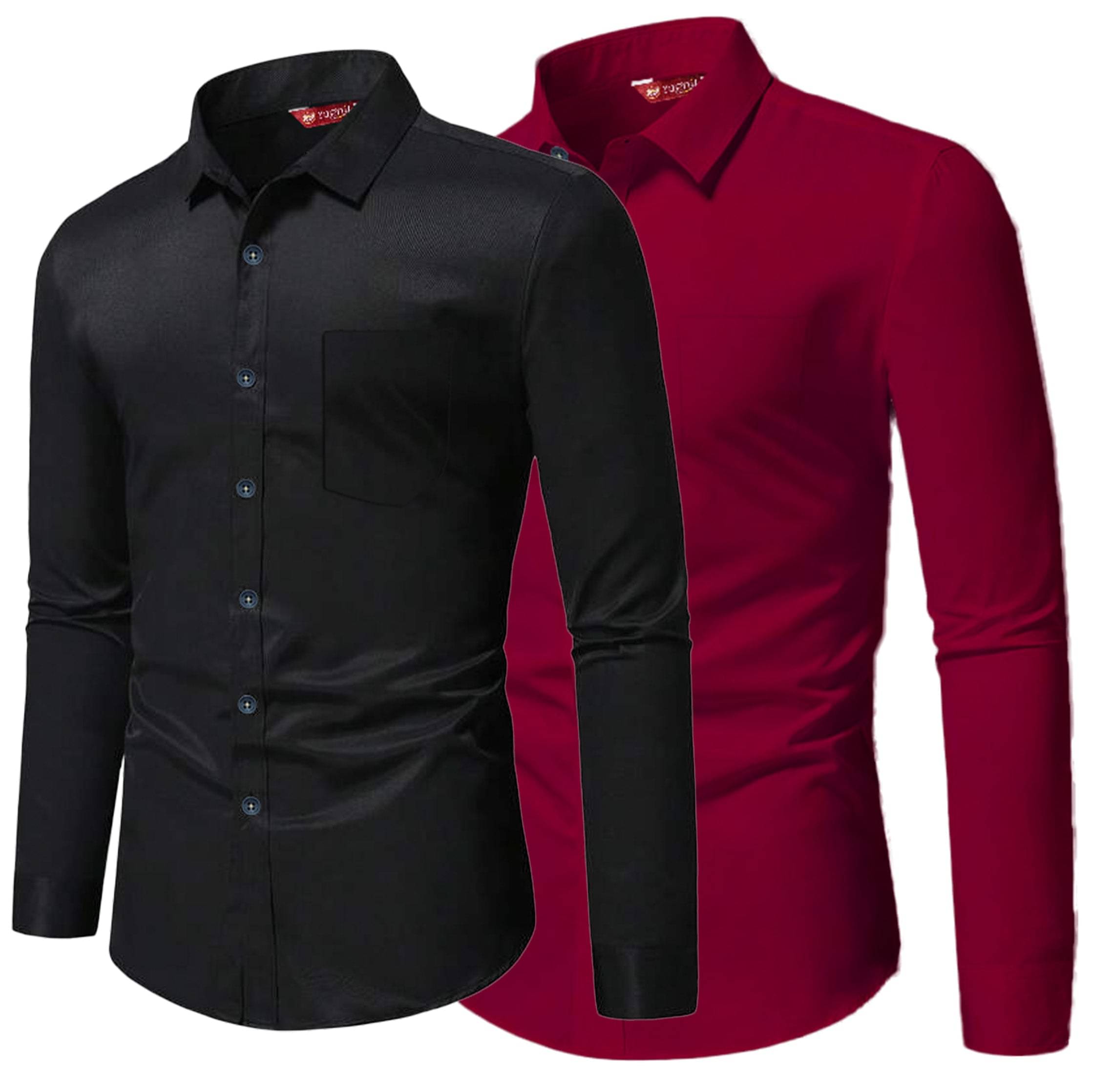Yugnik Cotton Blend Slim Fit Full Sleeves Men's Formal Shirt - Maroon ( Pack of 2 )     			Yugnik Cotton Blend Slim Fit Full Sleeves Men's Formal Shirt - Maroon ( Pack of 2 )