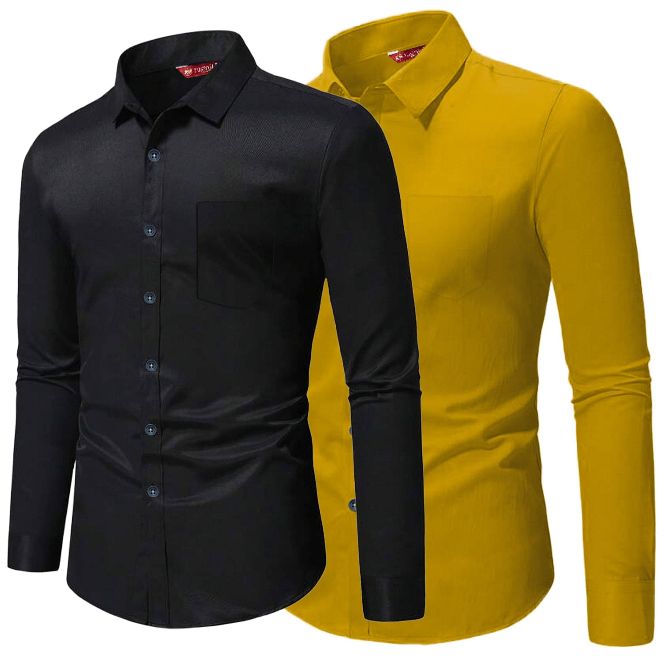     			Yugnik Cotton Blend Slim Fit Full Sleeves Men's Formal Shirt - Yellow ( Pack of 2 )
