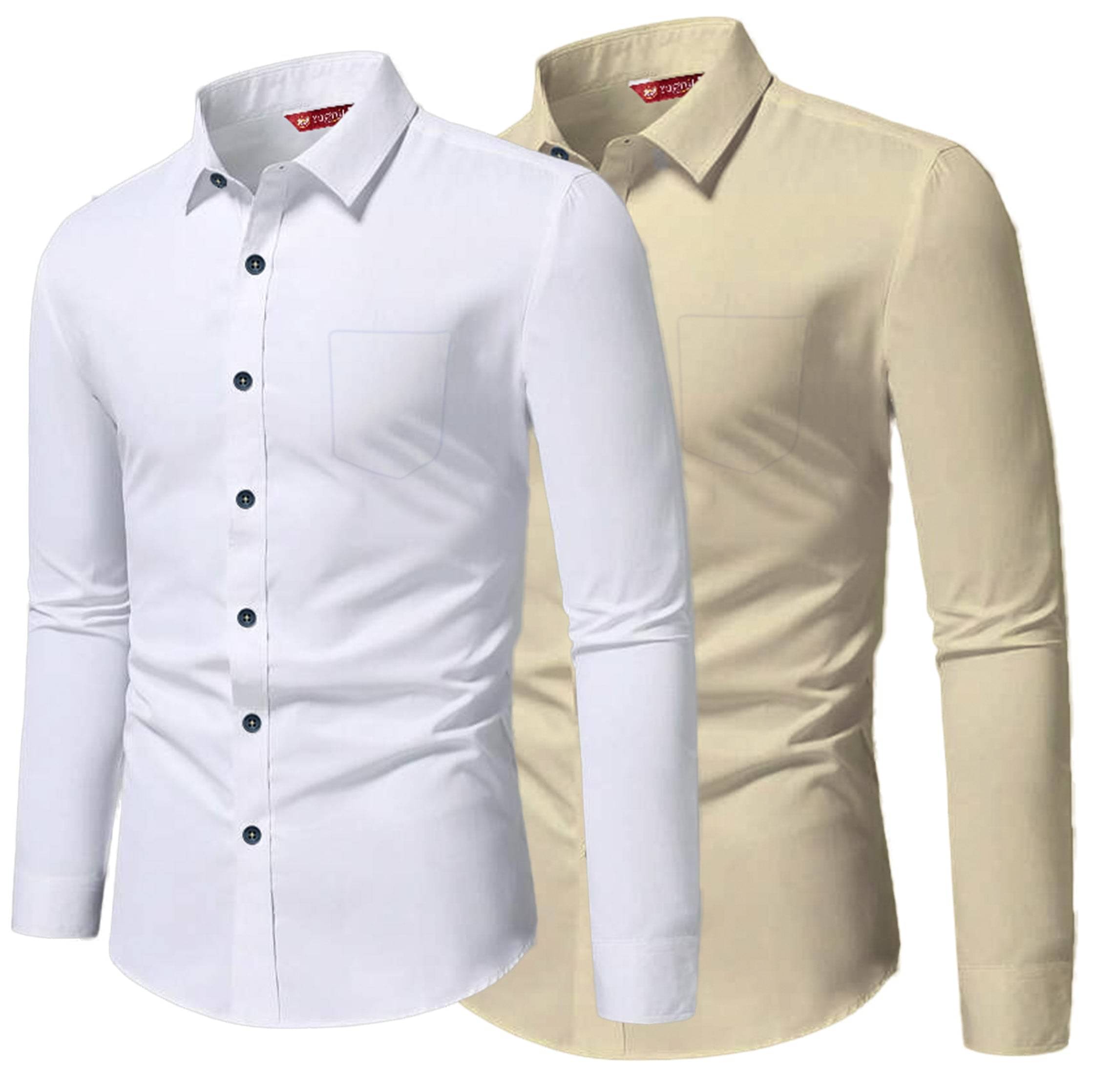 Yugnik Cotton Blend Slim Fit Full Sleeves Men's Formal Shirt - Beige ( Pack of 2 ) Yugnik Cotton Blend Slim Fit Full Sleeves Men's Formal Shirt - Beige ( Pack of 2 )