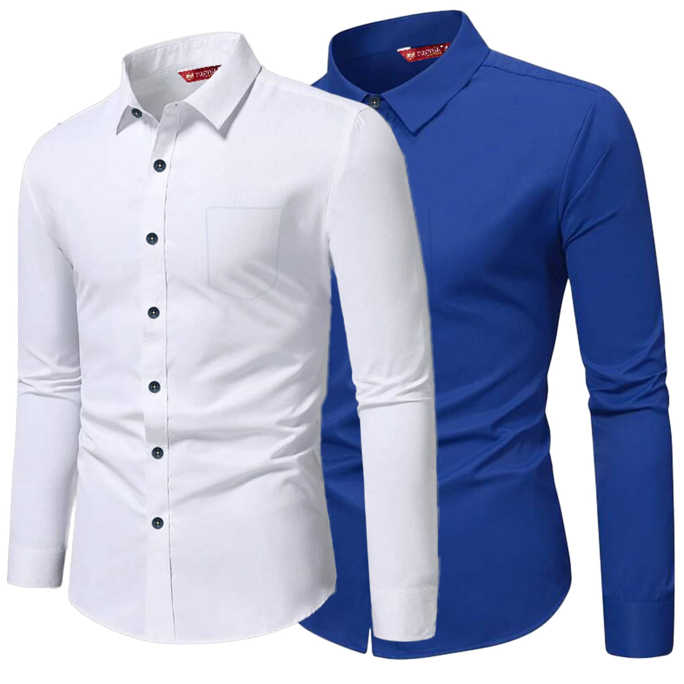 Yugnik Cotton Blend Slim Fit Full Sleeves Men's Formal Shirt - Indigo ( Pack of 2 ) Yugnik Cotton Blend Slim Fit Full Sleeves Men's Formal Shirt - Indigo ( Pack of 2 )
