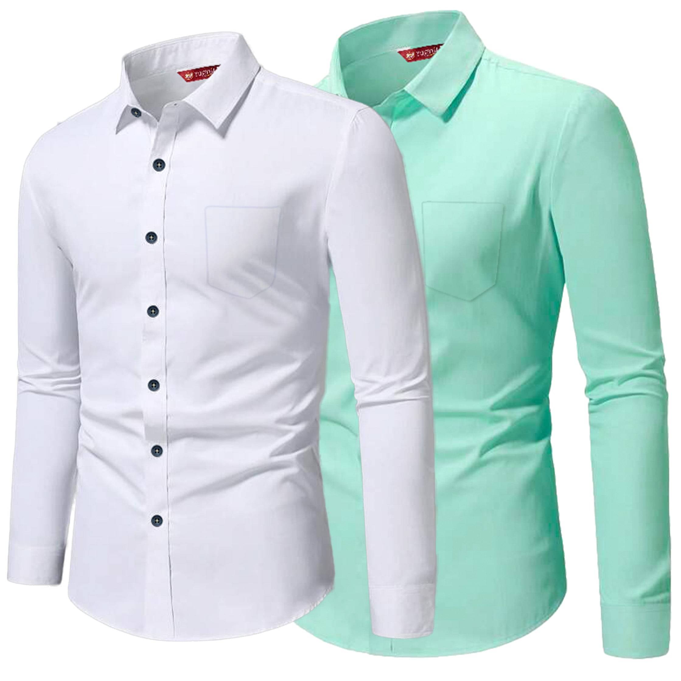     			Yugnik Cotton Blend Slim Fit Full Sleeves Men's Formal Shirt - Mint Green ( Pack of 2 )
