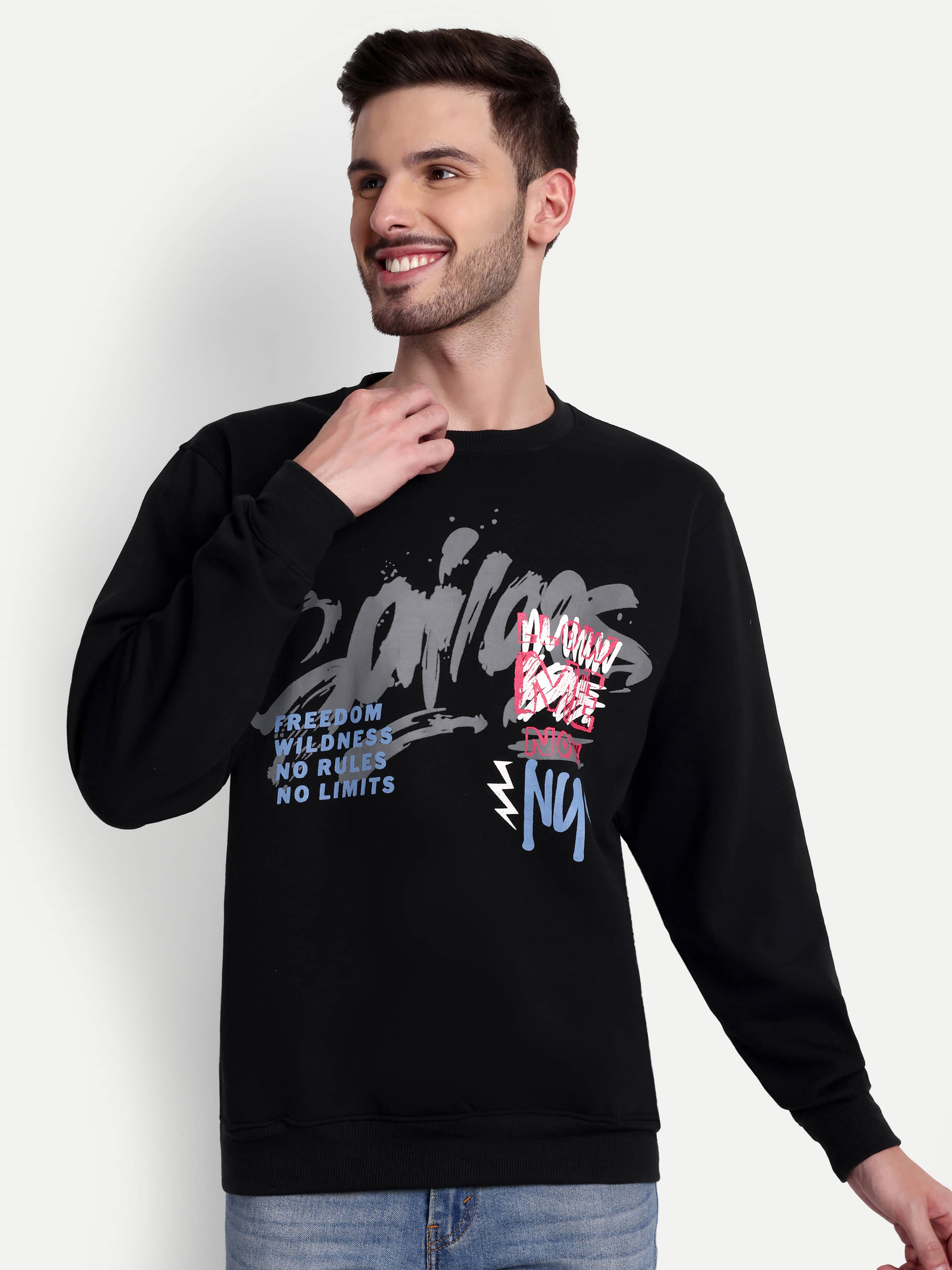 Zeffit Fleece Round Neck Men's Sweatshirt - Black ( Pack of 1 )