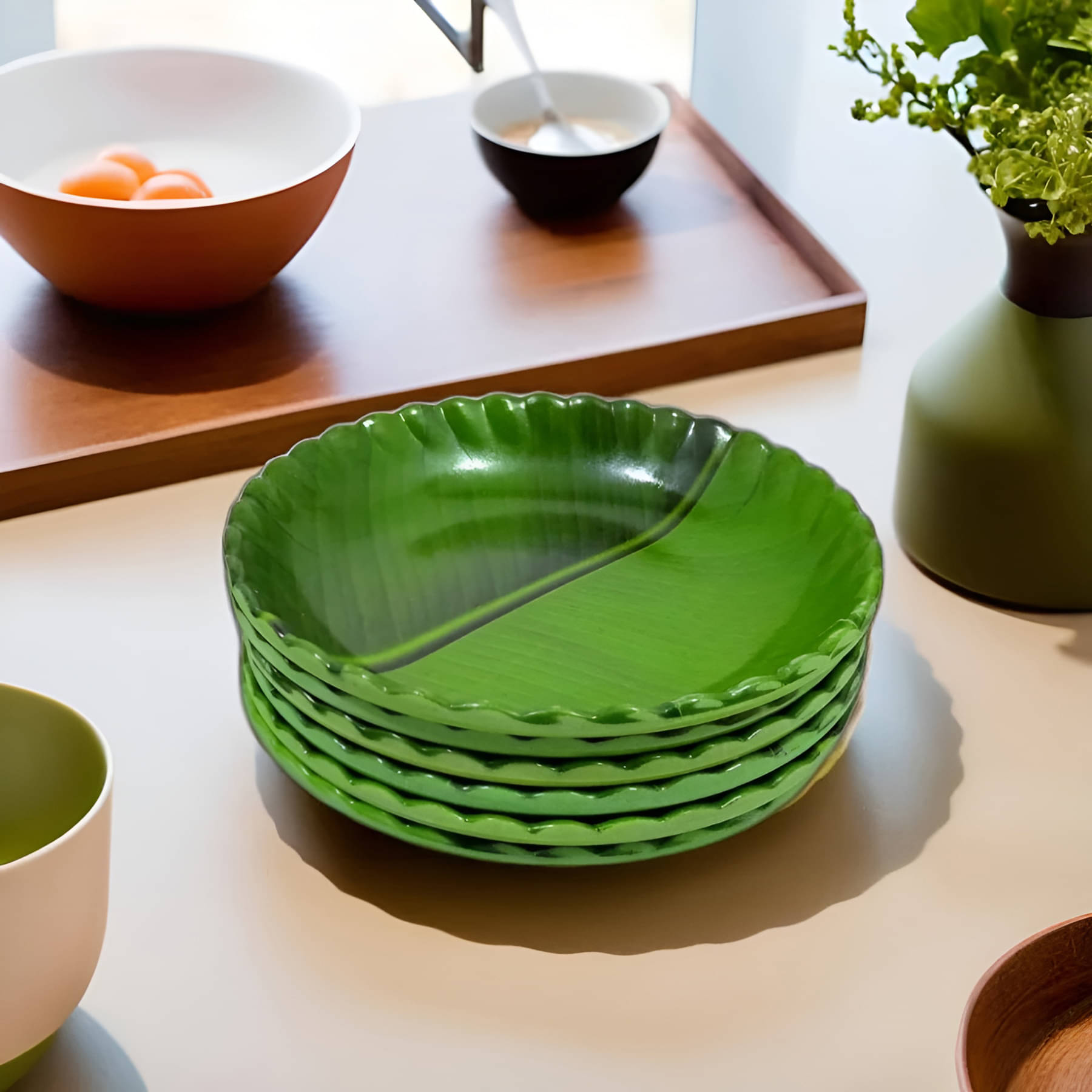 kitchrox 6 Pcs Melamine Dark Green Quarter Plate kitchrox 6 Pcs Melamine Dark Green Quarter Plate