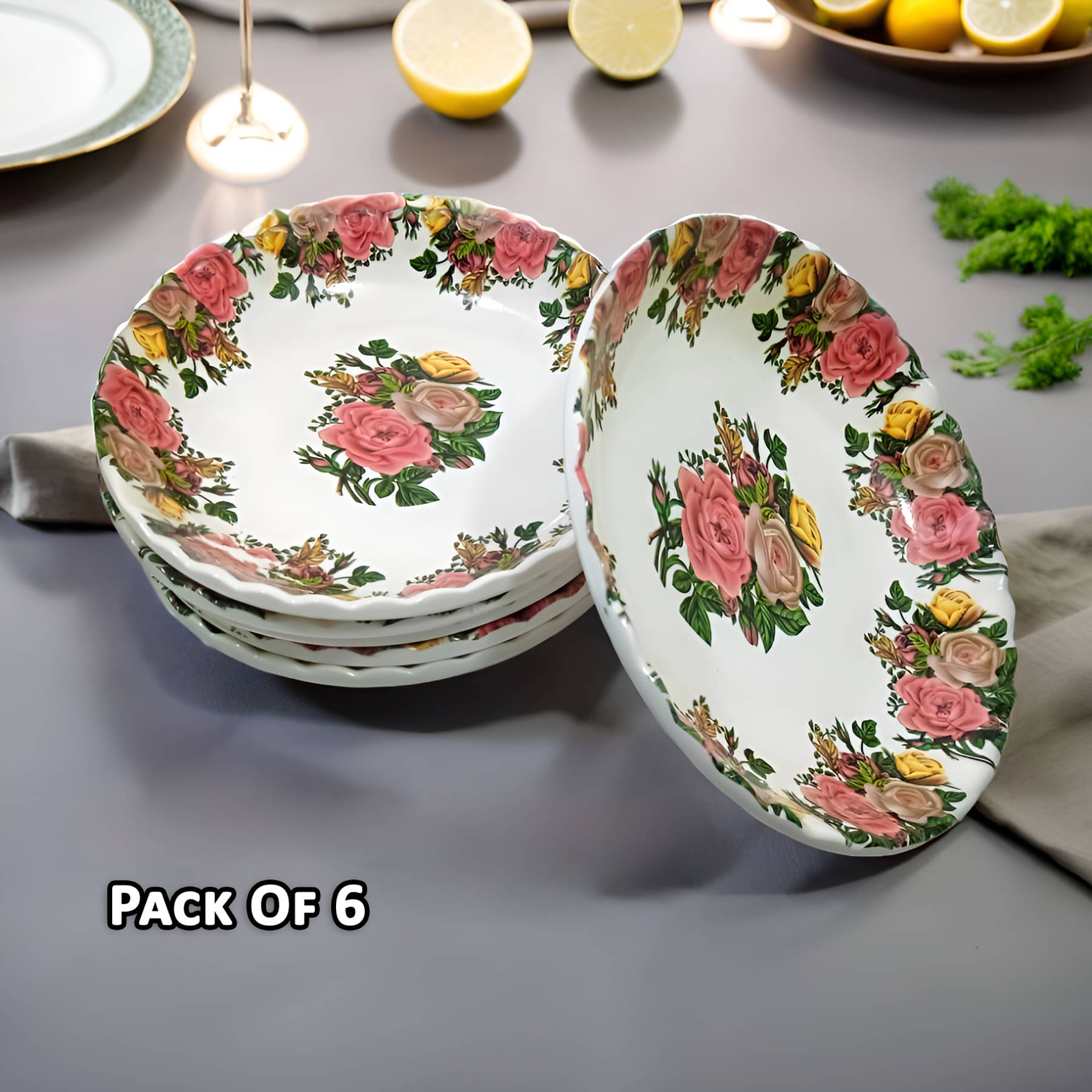     			kitchrox 6 Pcs Melamine Multi Color Quarter Plate