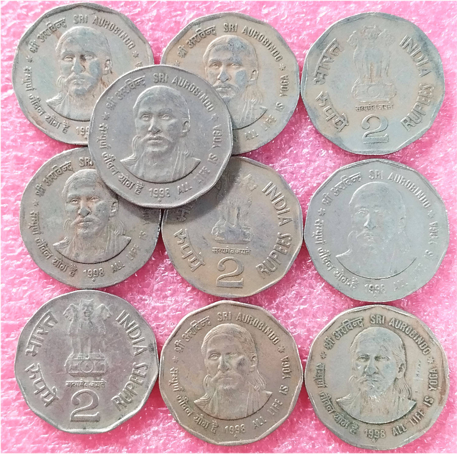     			2 RUPEES COMMEMORATIVE SRI AUROBINDO ALL LIFE IS YOGA