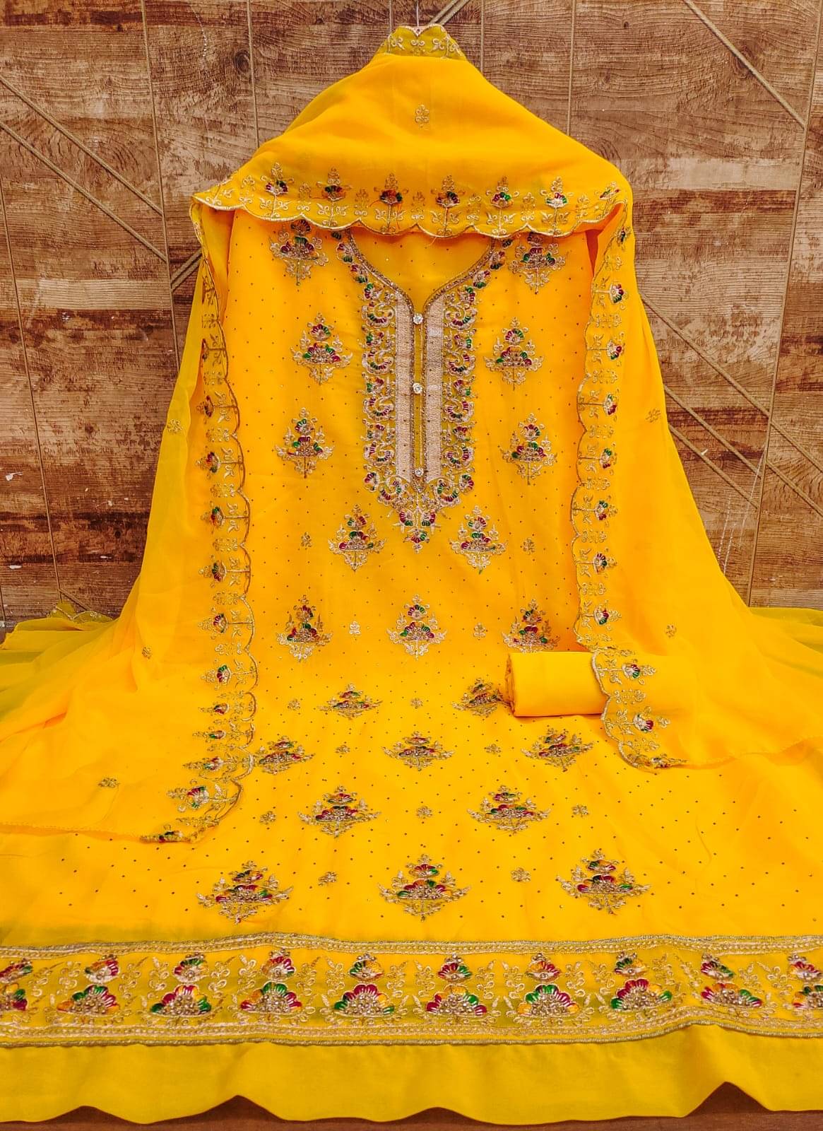 ALSHOP Unstitched Georgette Embroidered Dress Material - Yellow ( Pack of 1 ) ALSHOP Unstitched Georgette Embroidered Dress Material - Yellow ( Pack of 1 )