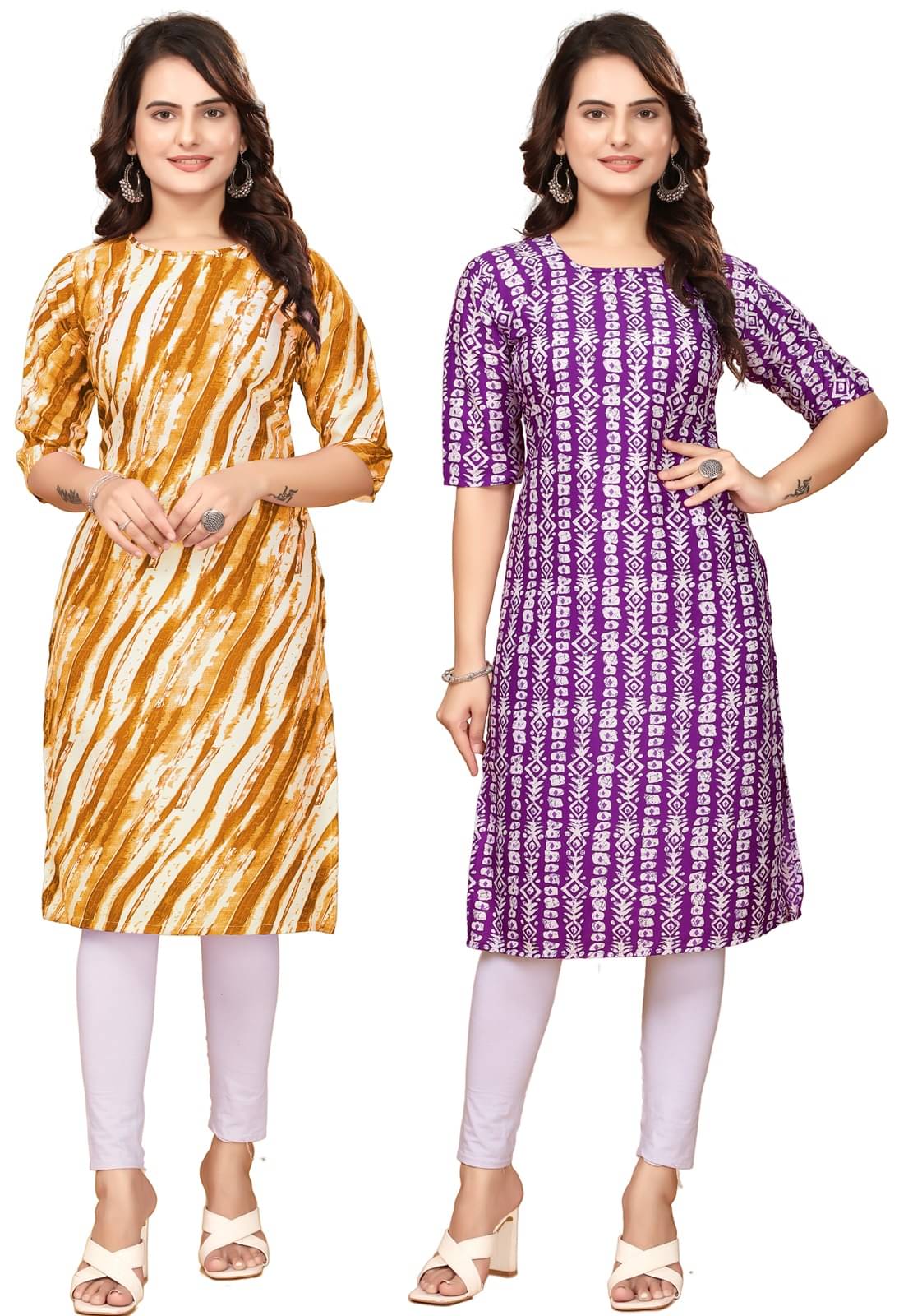 CAMERON STYLE Crepe Printed Straight Women's Kurti - Yellow,Lavender ( Pack of 2 ) CAMERON STYLE Crepe Printed Straight Women's Kurti - Yellow,Lavender ( Pack of 2 )