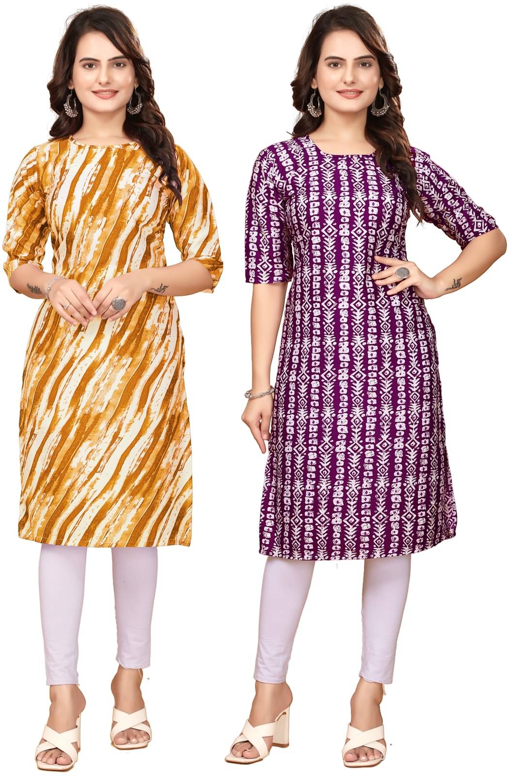 CAMERON STYLE Crepe Printed Straight Women's Kurti - Yellow,Maroon ( Pack of 2 ) CAMERON STYLE Crepe Printed Straight Women's Kurti - Yellow,Maroon ( Pack of 2 )