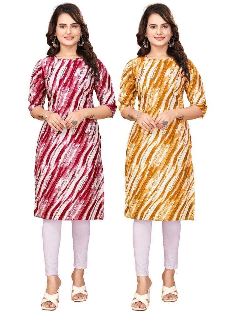     			CAMERON STYLE Crepe Printed Straight Women's Kurti - Red,Yellow ( Pack of 2 )