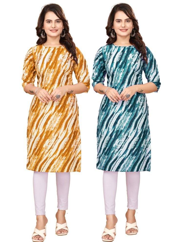 CAMERON STYLE Crepe Printed Straight Women's Kurti - Yellow,Navy Blue ( Pack of 2 ) CAMERON STYLE Crepe Printed Straight Women's Kurti - Yellow,Navy Blue ( Pack of 2 )