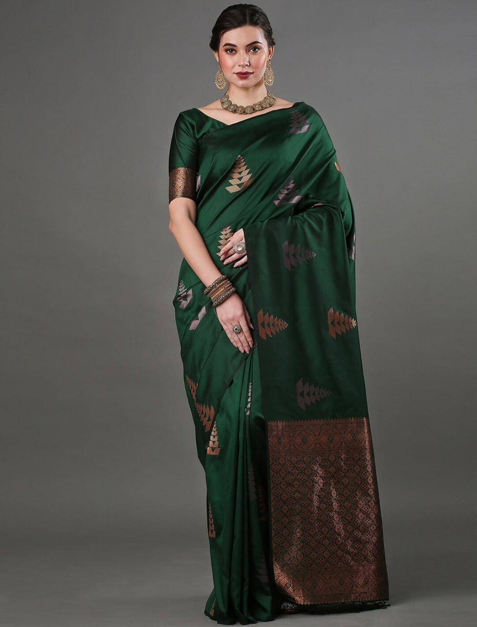 DEVYOG ENTERPRISE Banarasi Silk Printed Saree With Unstitched Blouse Piece ( Green ) DEVYOG ENTERPRISE Banarasi Silk Printed Saree With Unstitched Blouse Piece ( Green )