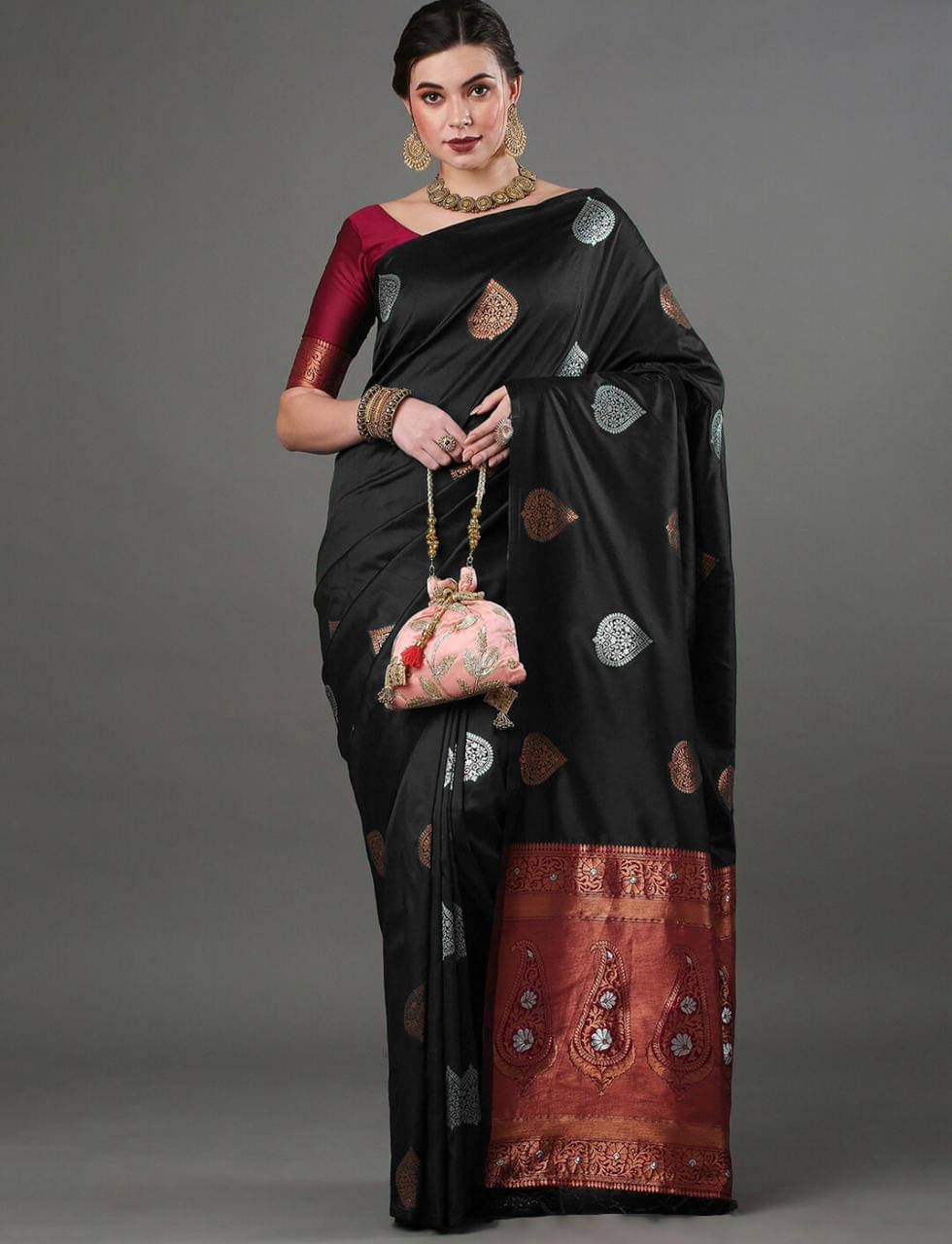     			DEVYOG ENTERPRISE Banarasi Silk Printed Saree With Unstitched Blouse Piece ( Black )