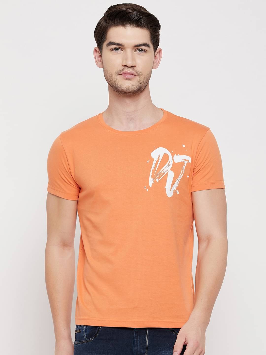 Duke Pack of 1 Cotton Blend Slim Fit Men's T-Shirt ( Orange ) Duke Pack of 1 Cotton Blend Slim Fit Men's T-Shirt ( Orange )