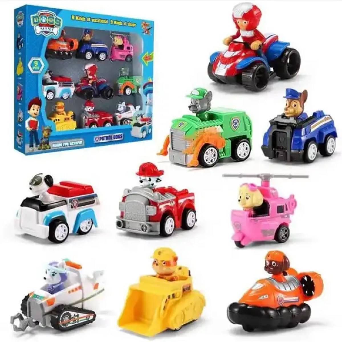     			FEDIFU 9 Pcs Mighty Pup Buddies Rescue Team Action Figure Toys Set with Vehicles and Badge Set, Friction Power Push Along Toys Superhero Set, Kids, Green