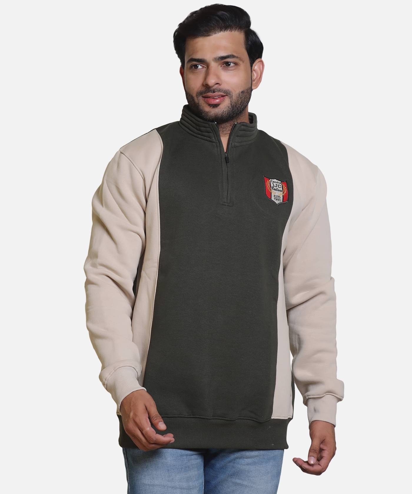     			HeteShe Fleece High Neck Men's Sweatshirt - Olive ( Pack of 1 )
