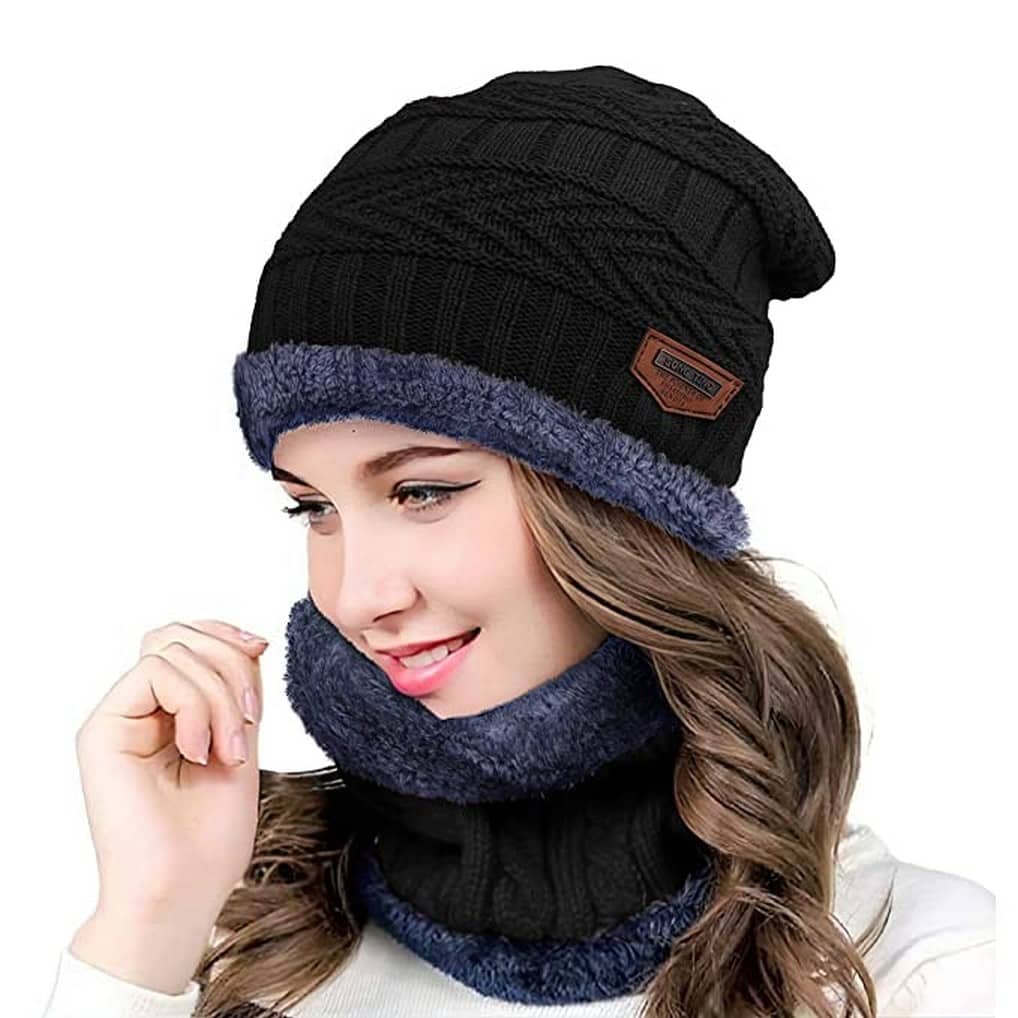 Infispace Black Woollen Women's Cap ( Pack of 1 )