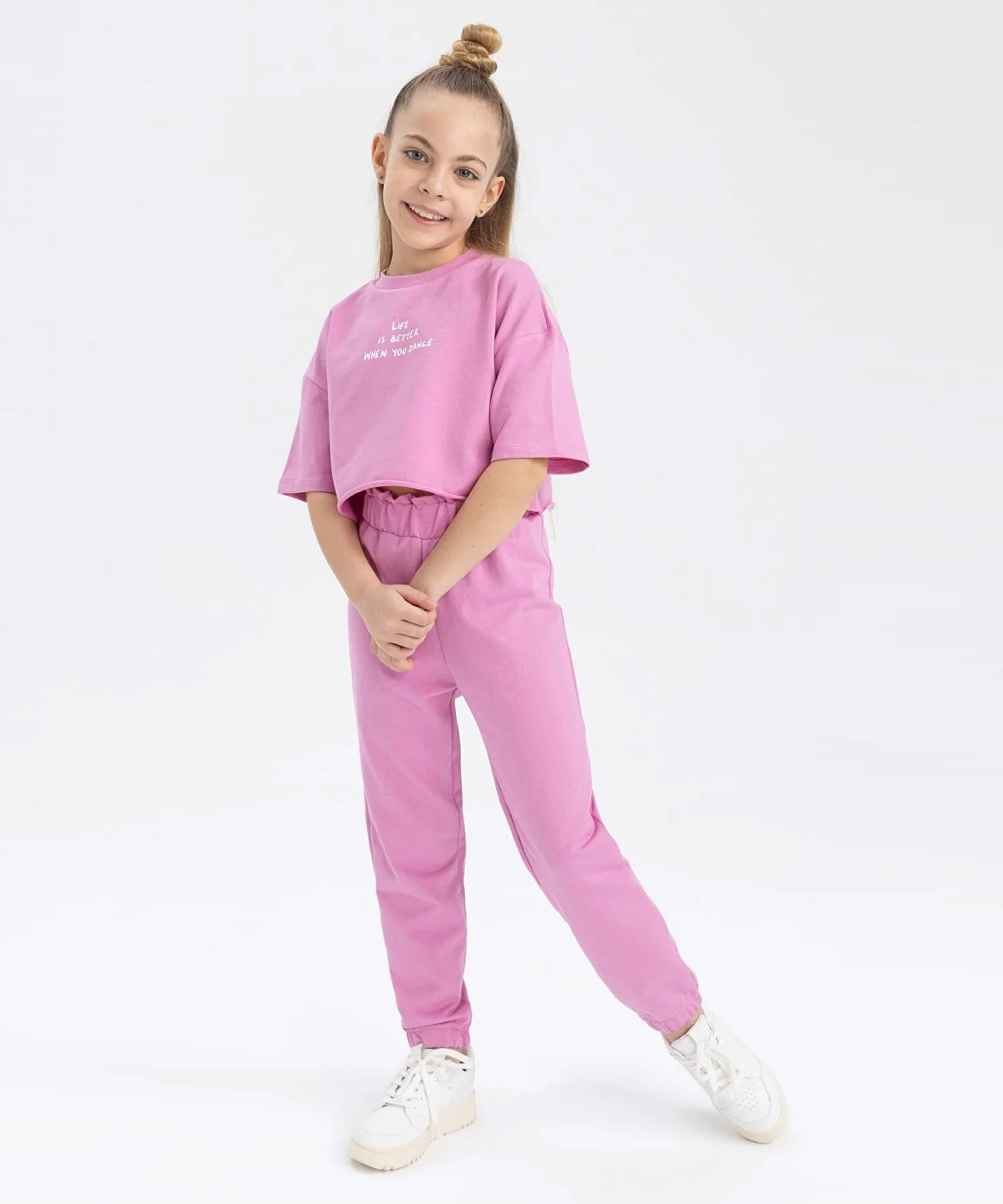 J&JP Pack of 1 Girls Cotton Blend Top With Pants ( Pink )