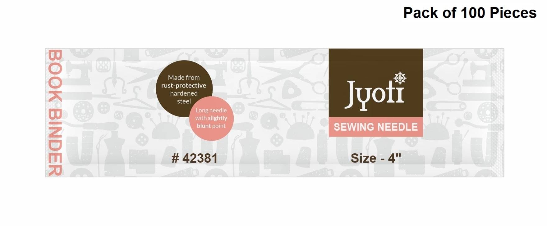     			Jyoti Book Binder Hand Sewing Needles 4", Long Length with Slightly Blunt Point & Long Eye, Cloth Stitching Steel Needles, Printing & Binding, Yarn & Thread Needles, 42381 (Size - 4") - 100 Pieces