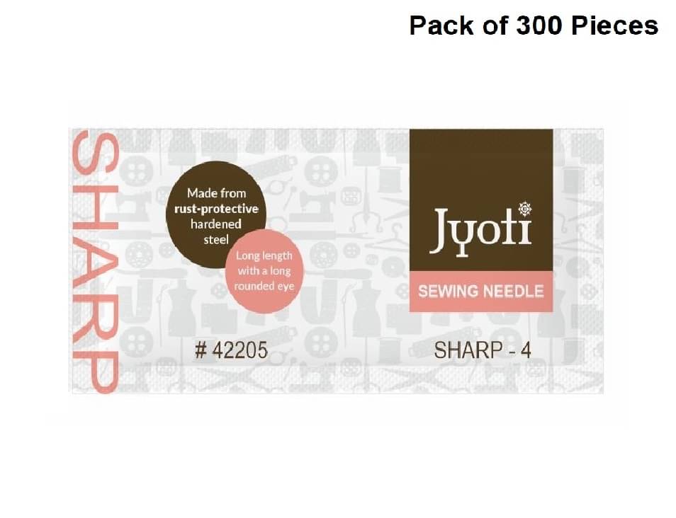     			Jyoti Sharp Hand Sewing Needles, Small Eye & Sharp Point, Rust-Protective, Medium-Length, Cloth Stitching Thread Needle, Steel, Used for All Conventional to General Purpose # 42205 (Size 4) - 300 Pcs