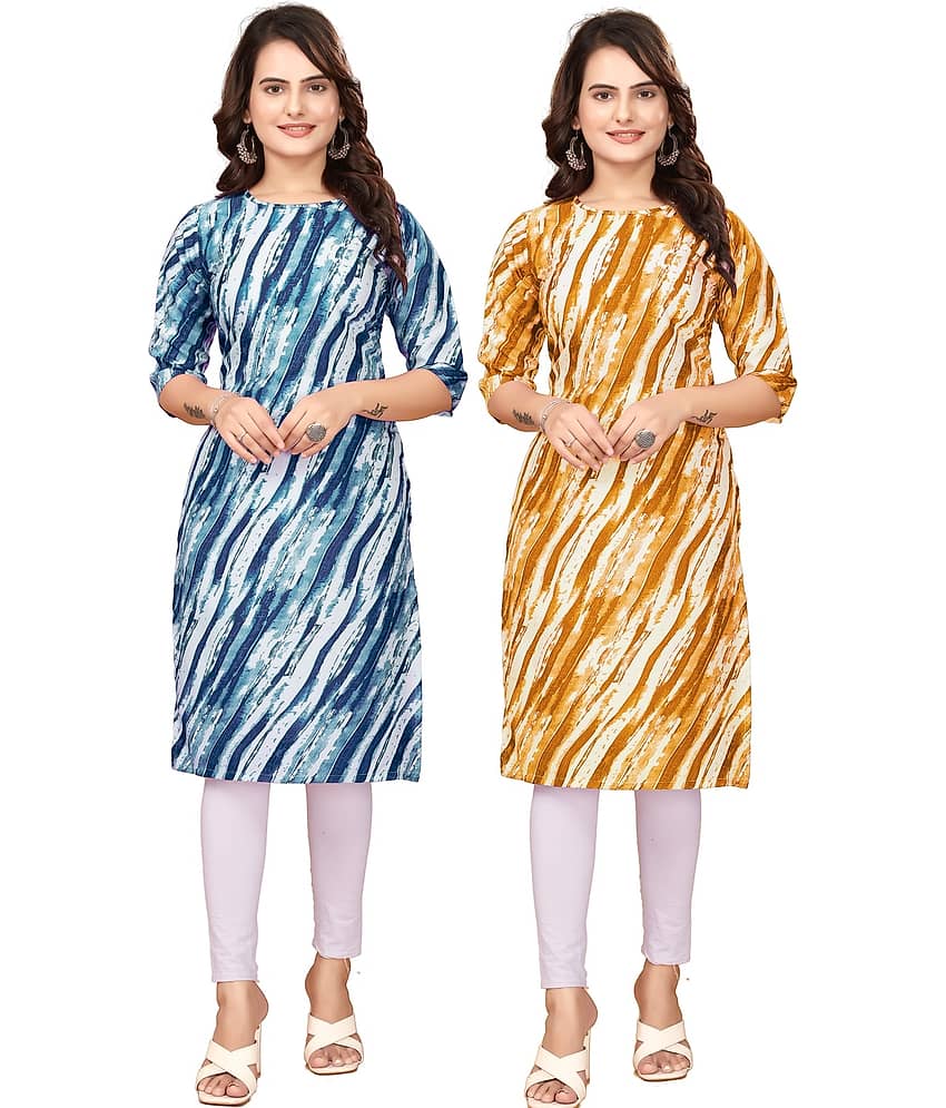 KHODAL KRUPA CRETION Crepe Printed Straight Women's Kurti - Blue,Yellow ( Pack of 2 ) - Kurtis, Tunics | Buy online on ZillyBuy