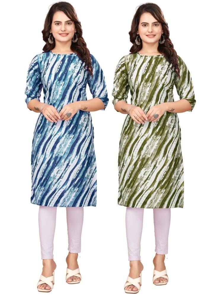 KHODAL KRUPA CRETION Crepe Printed Straight Women's Kurti - Blue,Green ( Pack of 2 ) KHODAL KRUPA CRETION Crepe Printed Straight Women's Kurti - Blue,Green ( Pack of 2 )
