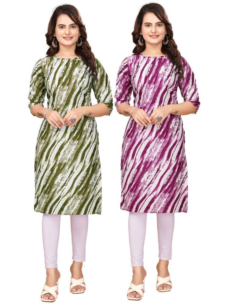 KHODAL KRUPA CRETION Crepe Printed Straight Women's Kurti - Green,Purple ( Pack of 2 ) - Kurtis, Tunics | Buy online on ZillyBuy