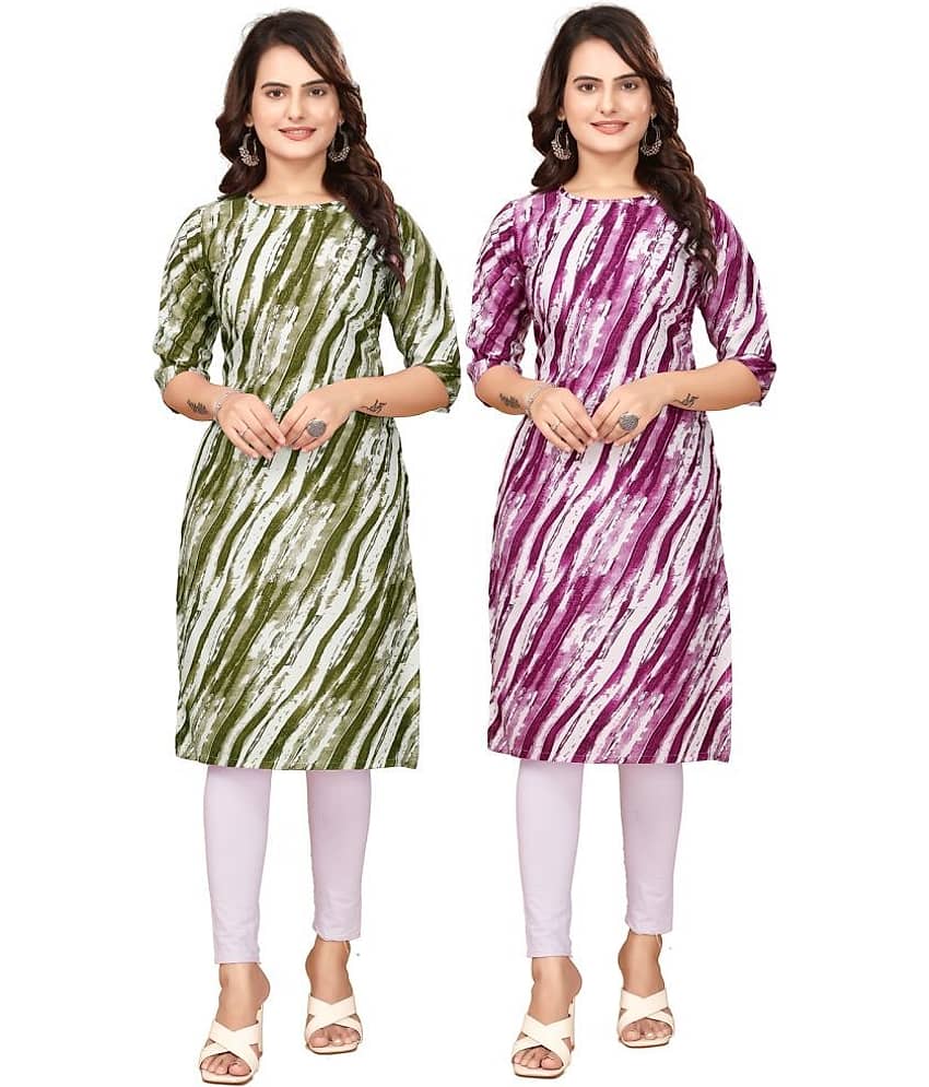 KHODAL KRUPA CRETION Crepe Printed Straight Women's Kurti - Green,Purple ( Pack of 2 ) - Kurtis, Tunics | Buy online on ZillyBuy
