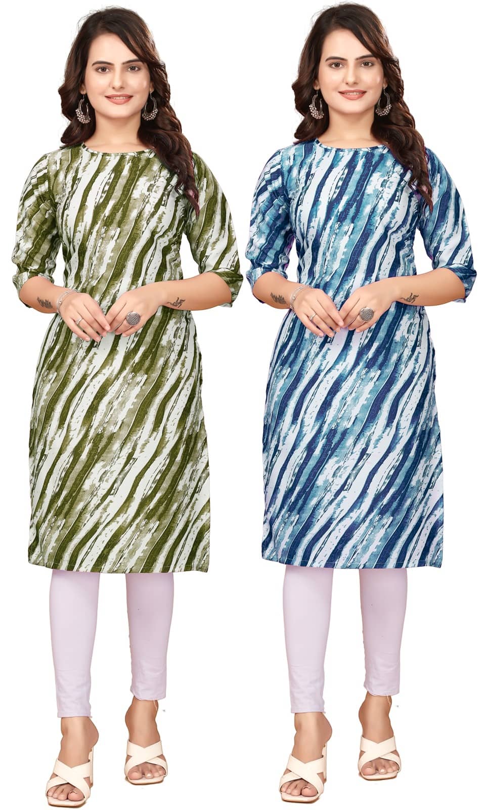 KHODAL KRUPA CRETION Crepe Printed Straight Women's Kurti - Green,Blue ( Pack of 2 ) - Kurtis, Tunics | Buy online on ZillyBuy